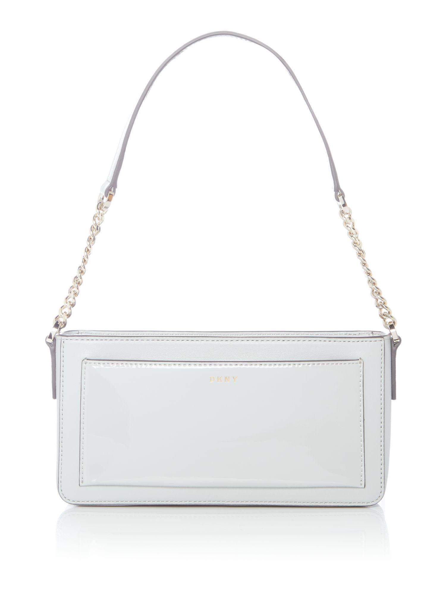Dkny Saffiano Patent Light Grey Chain Shoulder Bag in Gray | Lyst
