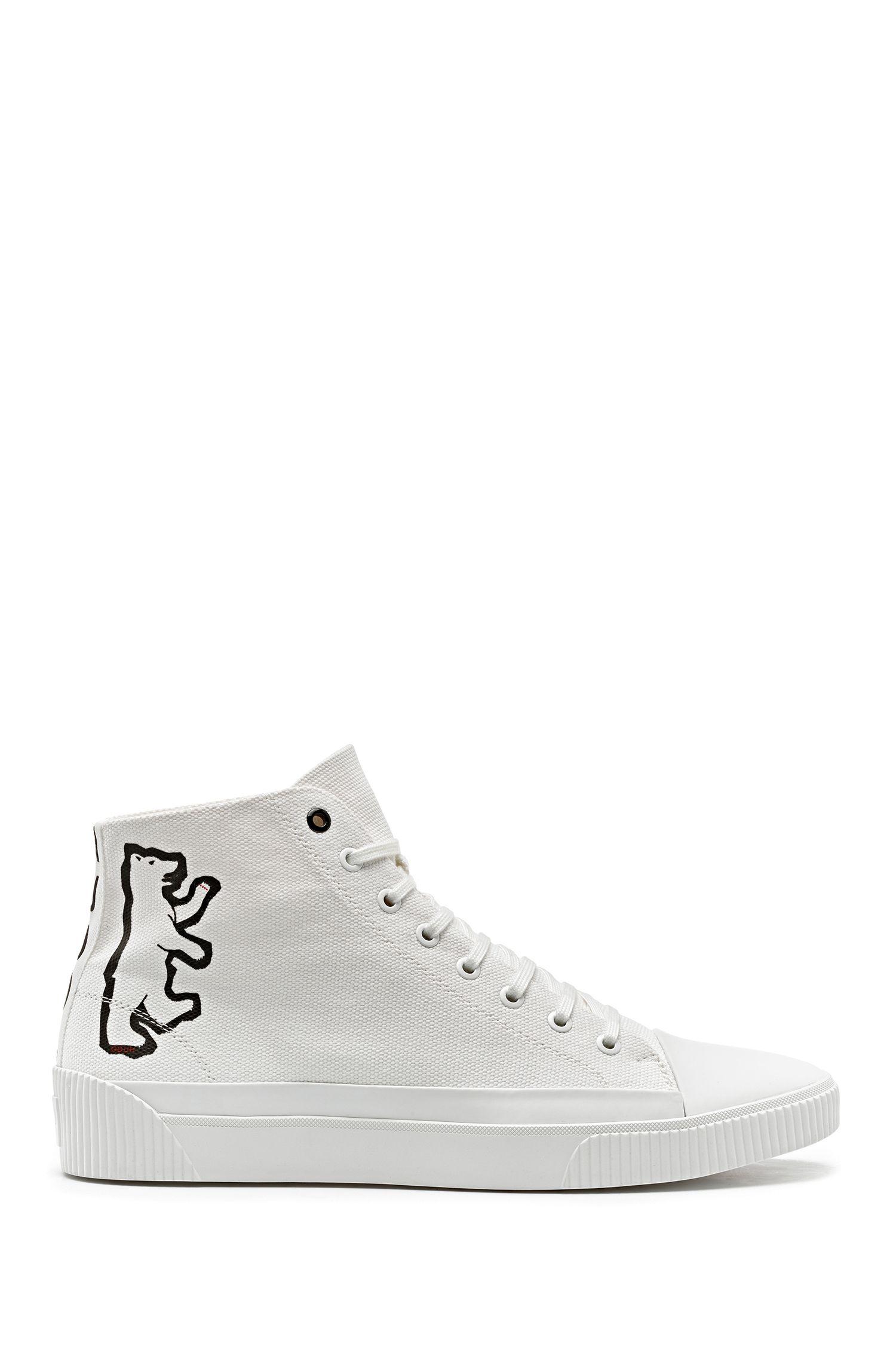 HUGO High-top Canvas Sneakers With Bear Motif in White for Men - Lyst