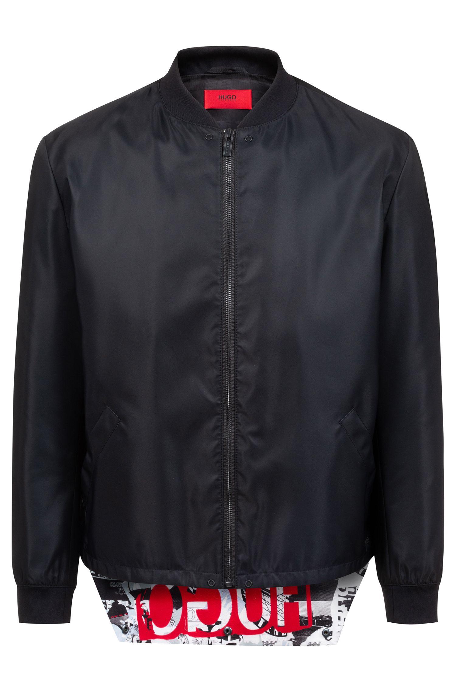 HUGO Slim-fit Bomber Jacket With Foldable Logo Flap in Black for Men - Lyst