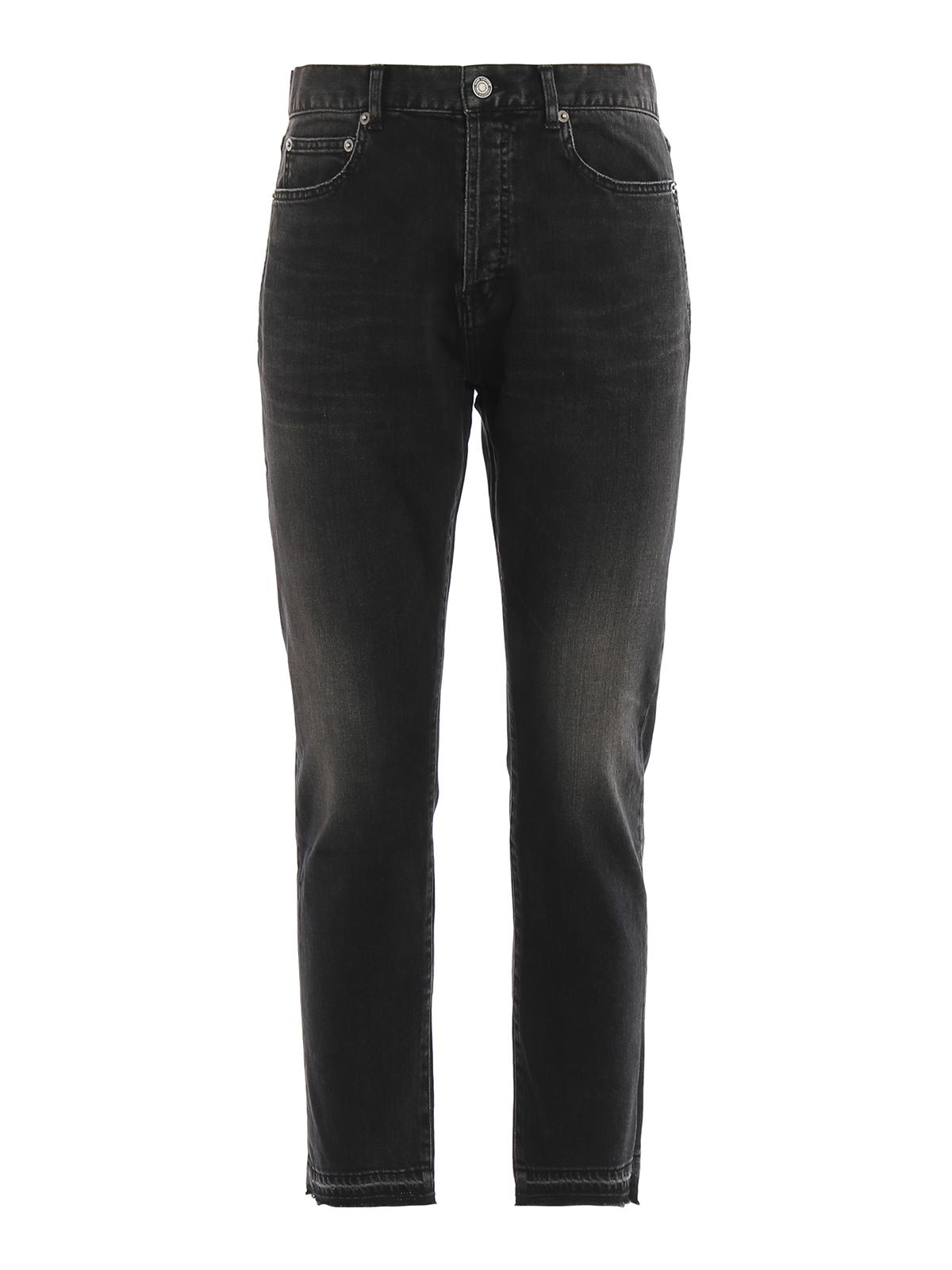 Saint Laurent Denim Faded Jeans With Raw Cut Hem in Black for Men - Lyst