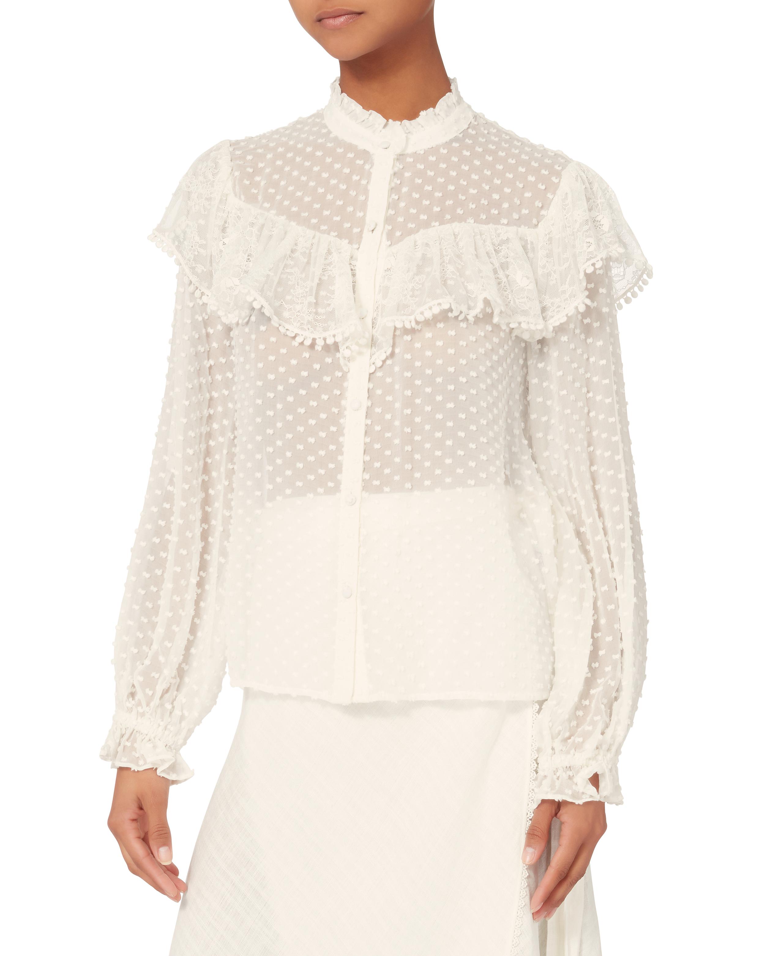 LoveShackFancy Erica Swiss Dot Blouse in White - Lyst