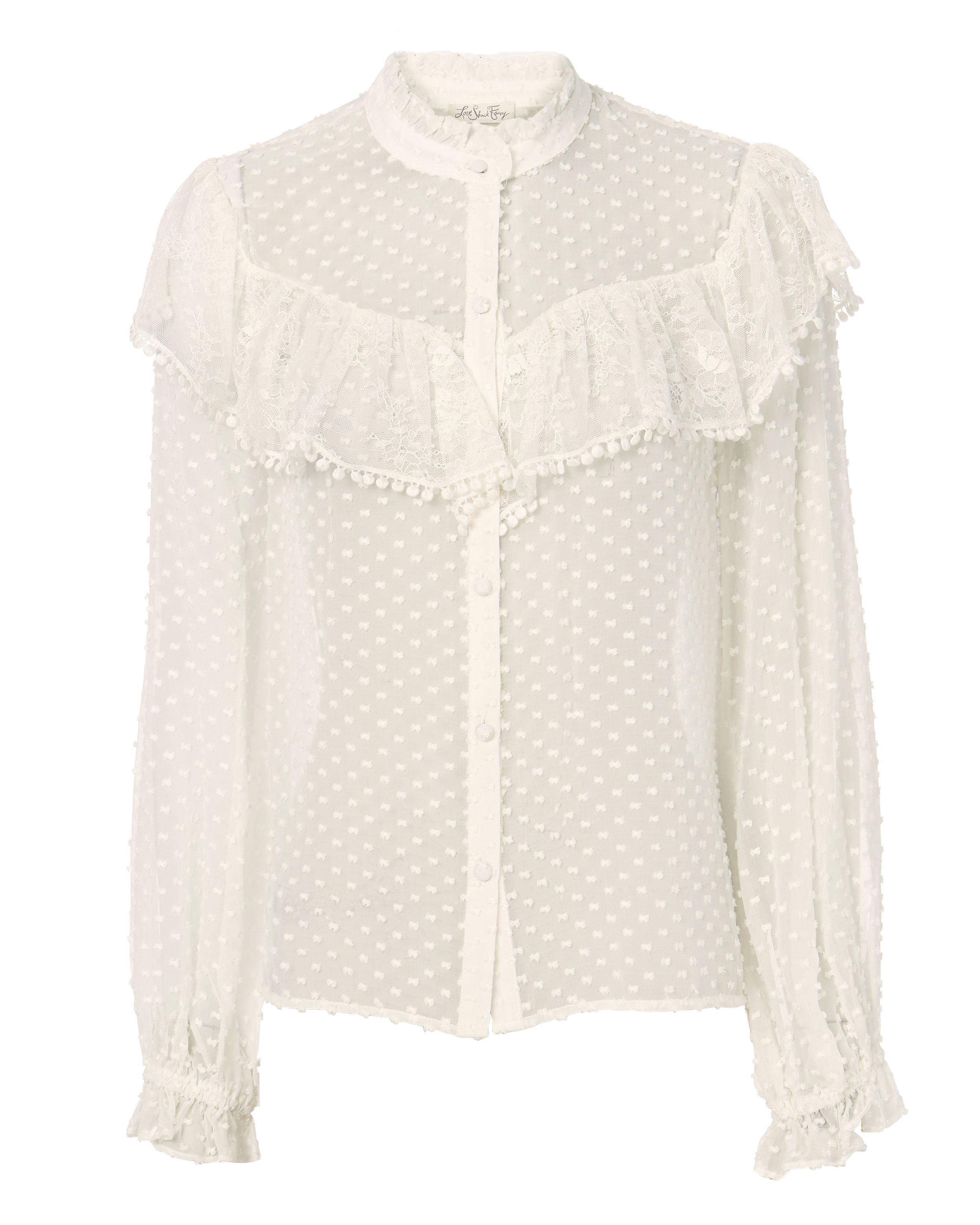 LoveShackFancy Erica Swiss Dot Blouse in White - Lyst