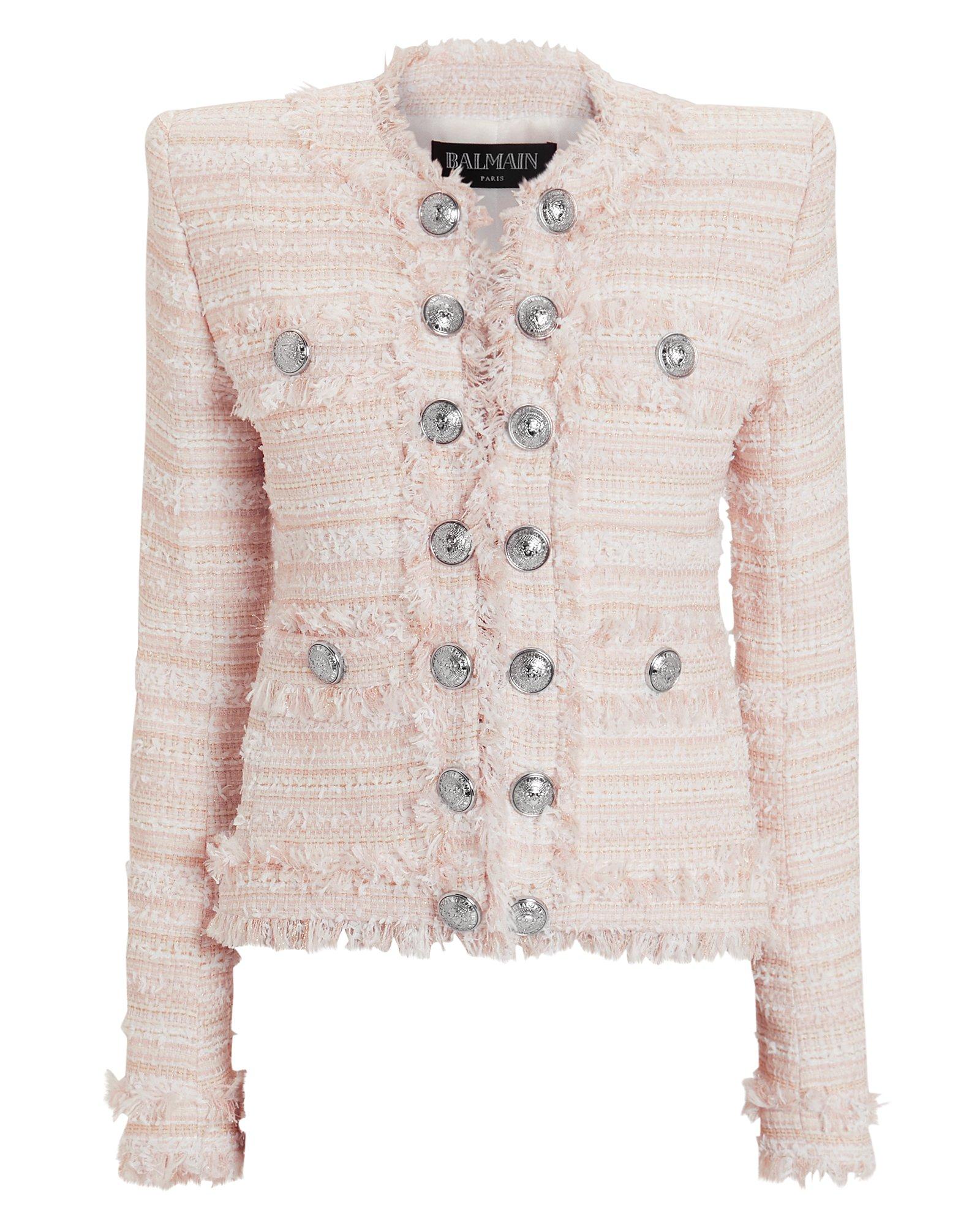 Balmain Fringe Trim Tweed Blazer in Pink - Lyst