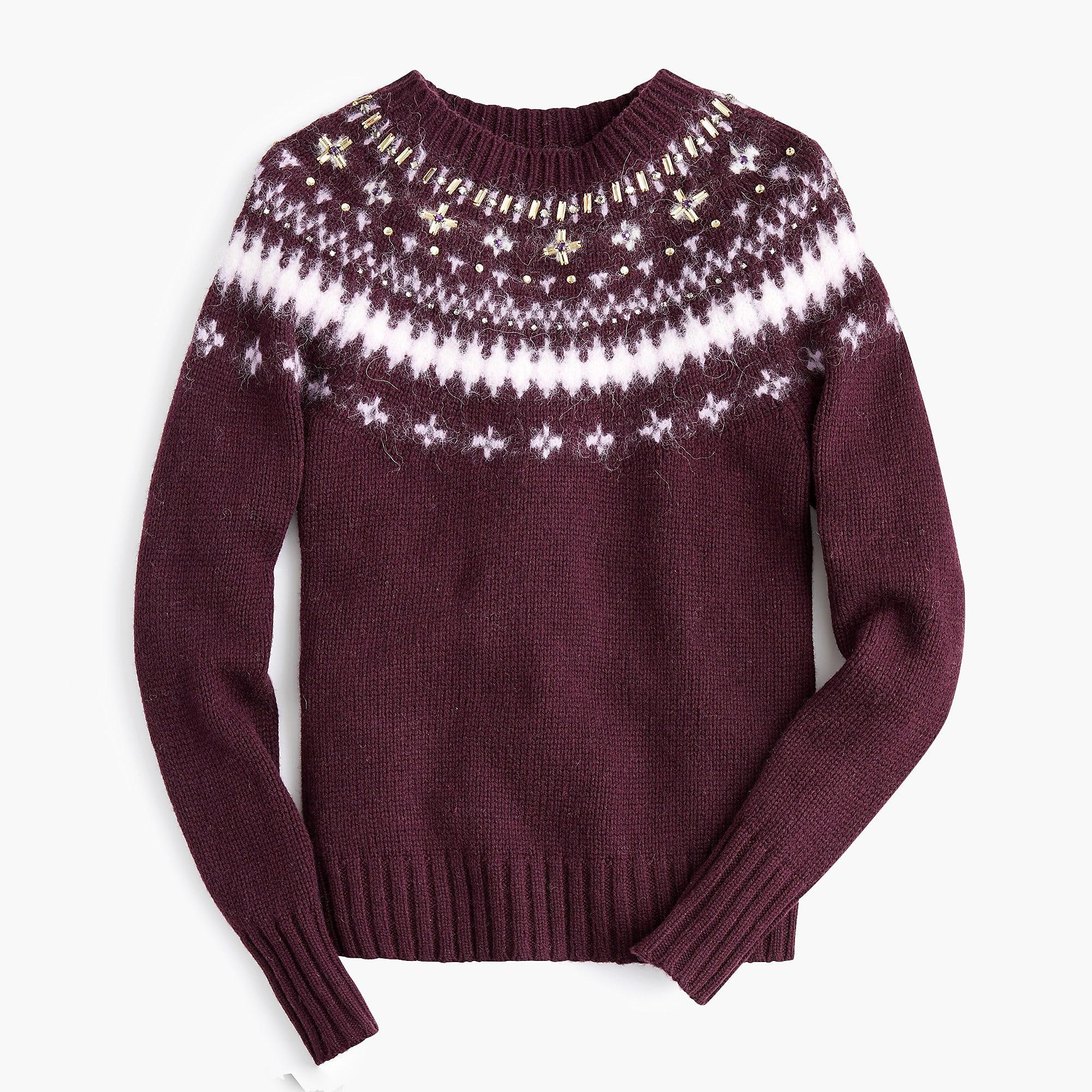 Lyst - J.Crew Jeweled Embellished Fair Isle Crewneck Sweater in Purple