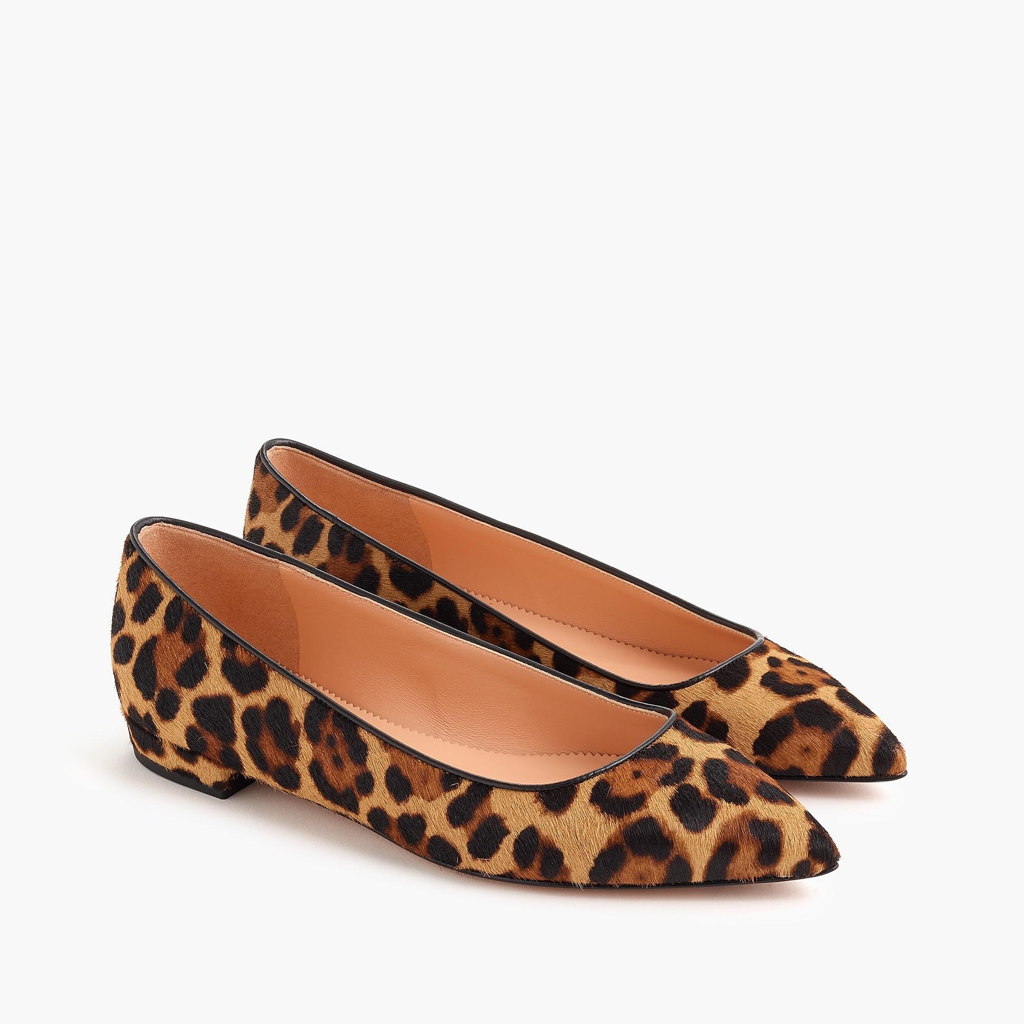 J Crew Leather Pointed Toe Flats In Leopard Calf Hair In Brown Save Lyst