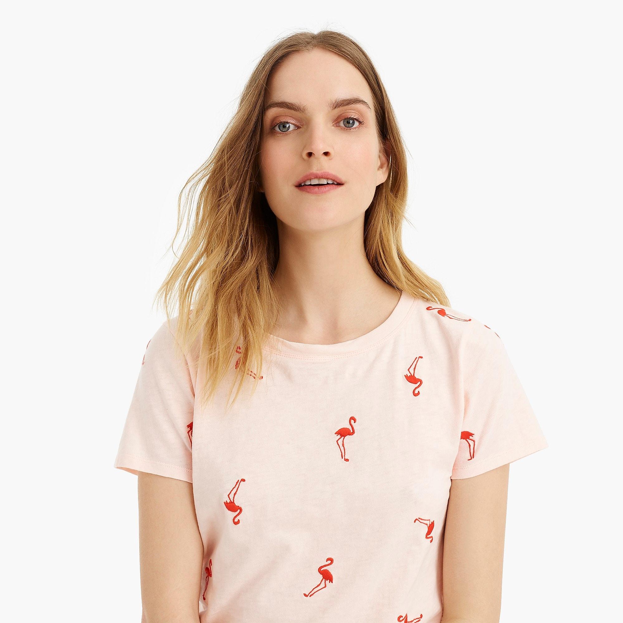 Jcrew Cotton Flamingo Embroidered T Shirt In Pink Lyst 5520