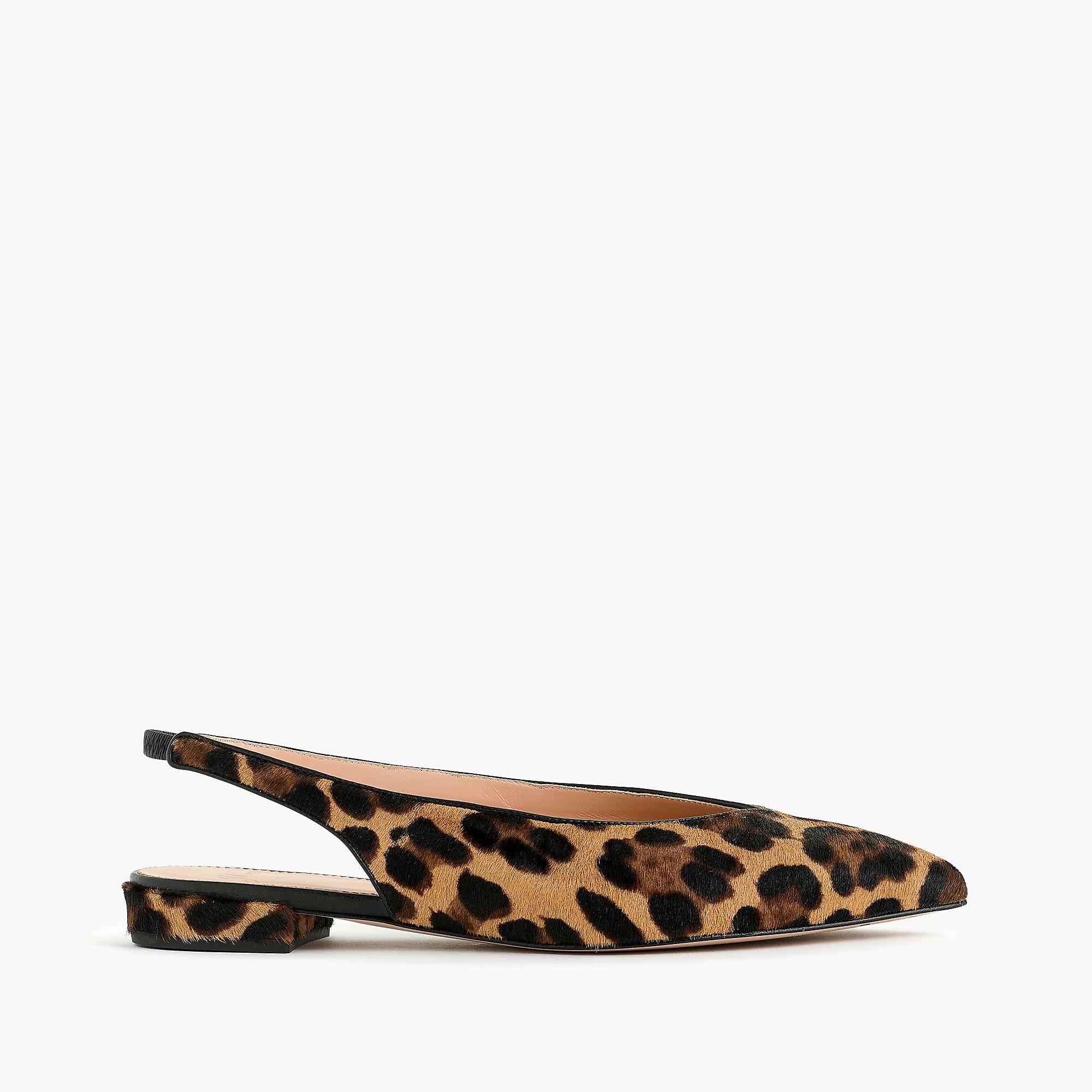 J.Crew Leather Pointed-toe Slingback Flats In Leopard Calf Hair - Lyst