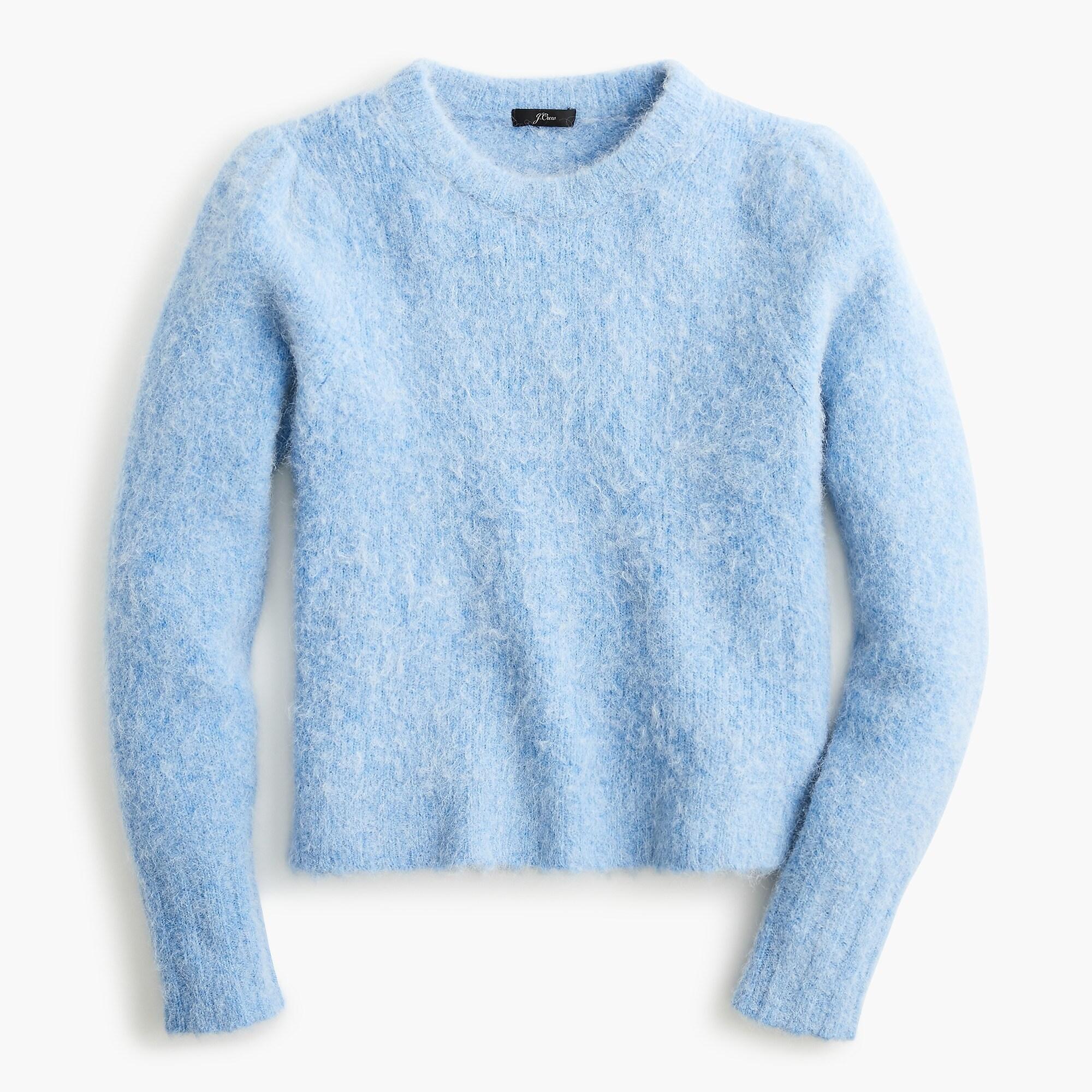 J.Crew Wool Puff-sleeve Fuzzy Crewneck Sweater in Blue - Lyst