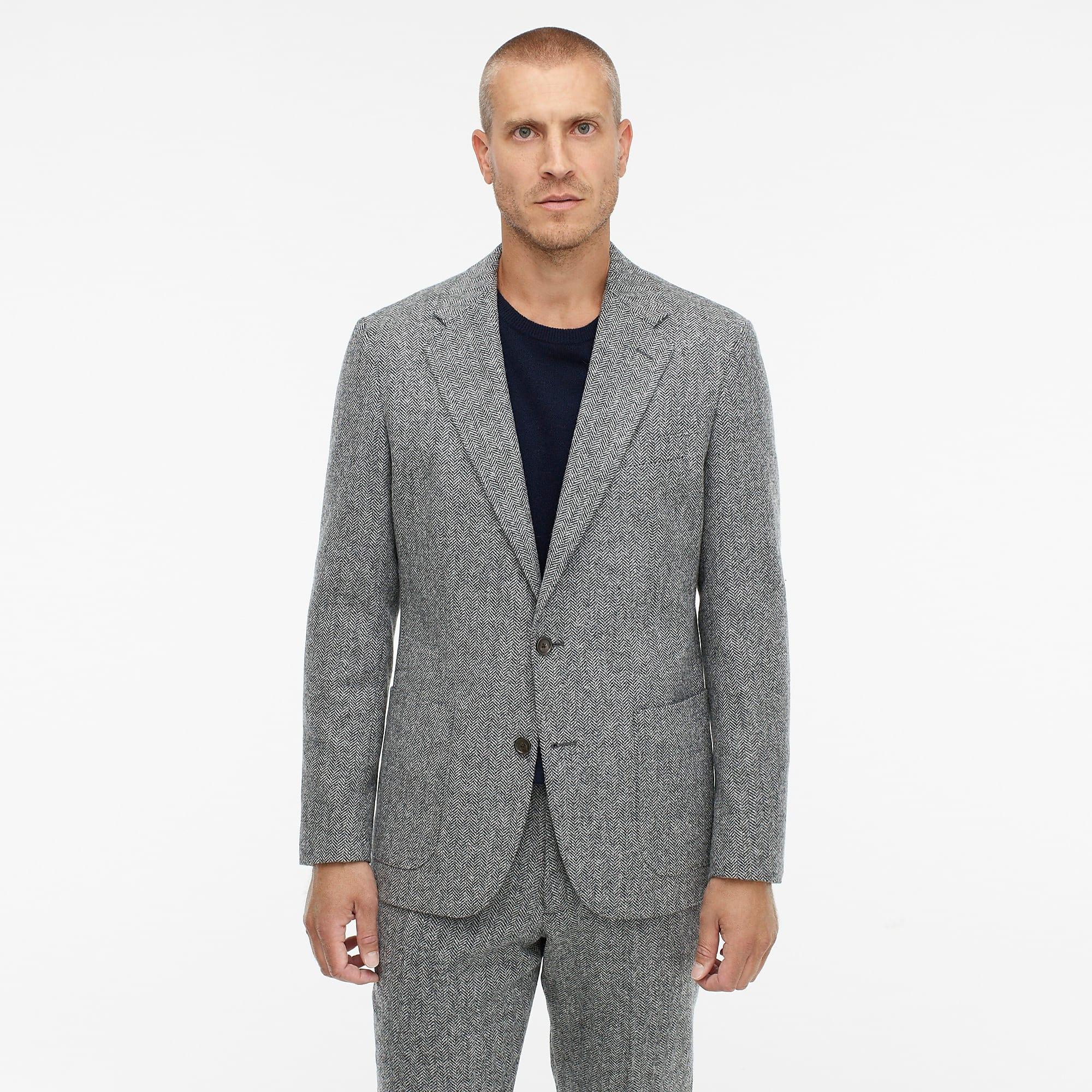 J.Crew Ludlow Classic-fit Unstructured Suit Jacket In English Herringbone Wool-cotton in Gray 