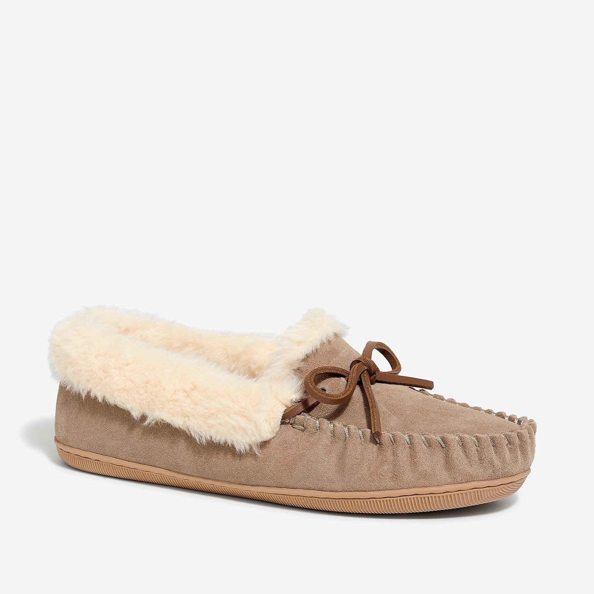 J.Crew Suede Shearling Moccasin Slippers in Ash (Brown) - Lyst