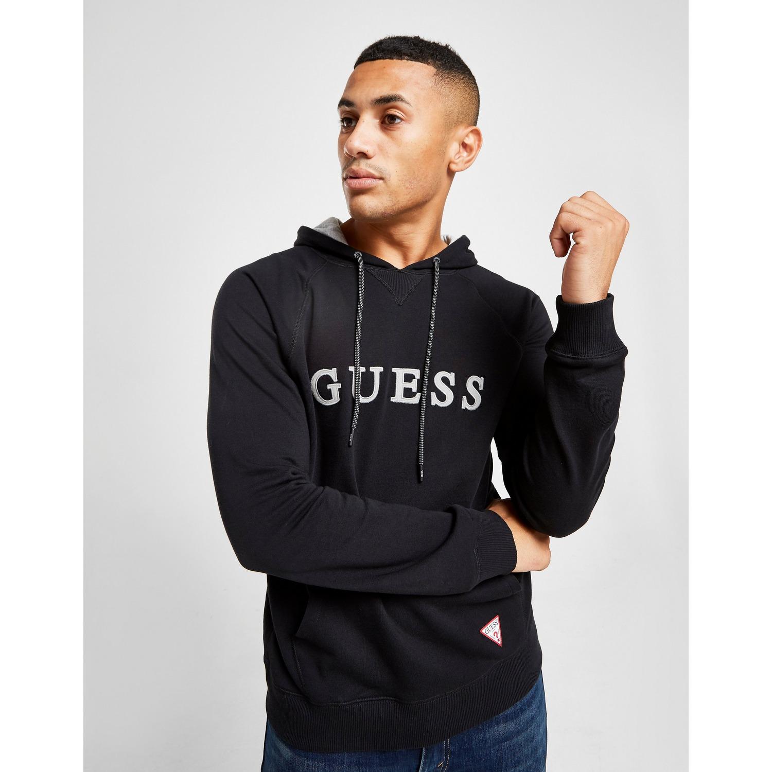 Guess Cotton Embroidered Logo Overhead Hoodie in Black/Grey (Black) for ...