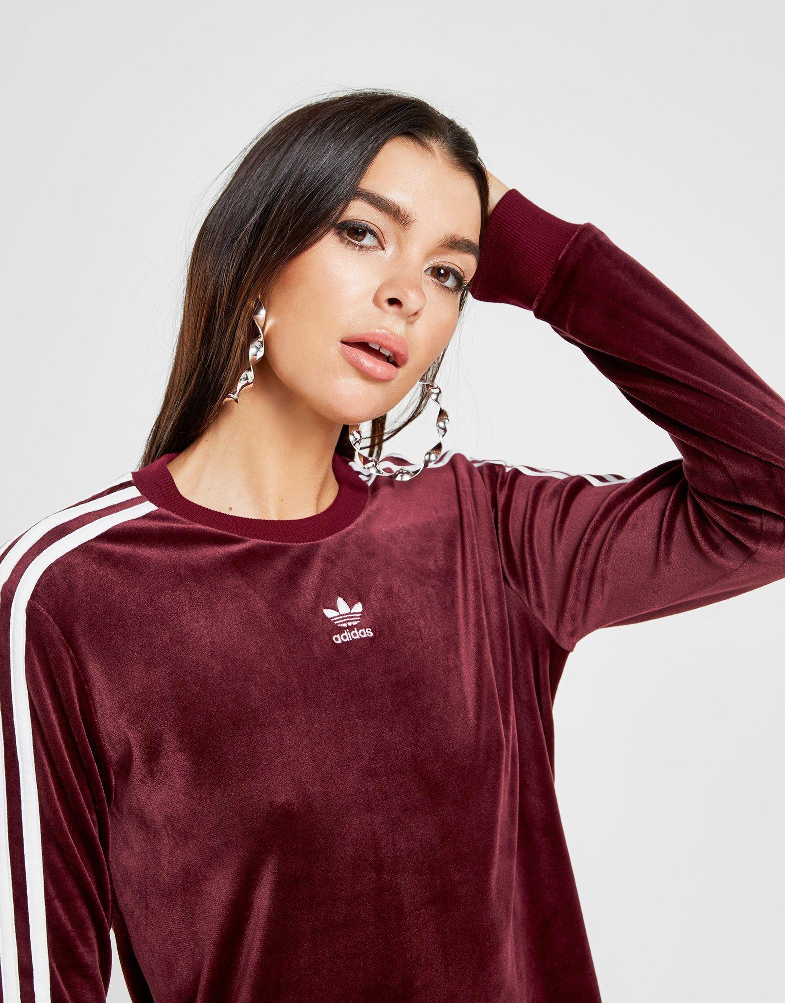 Adidas originals 3 stripes velvet long sleeve t shirt dame