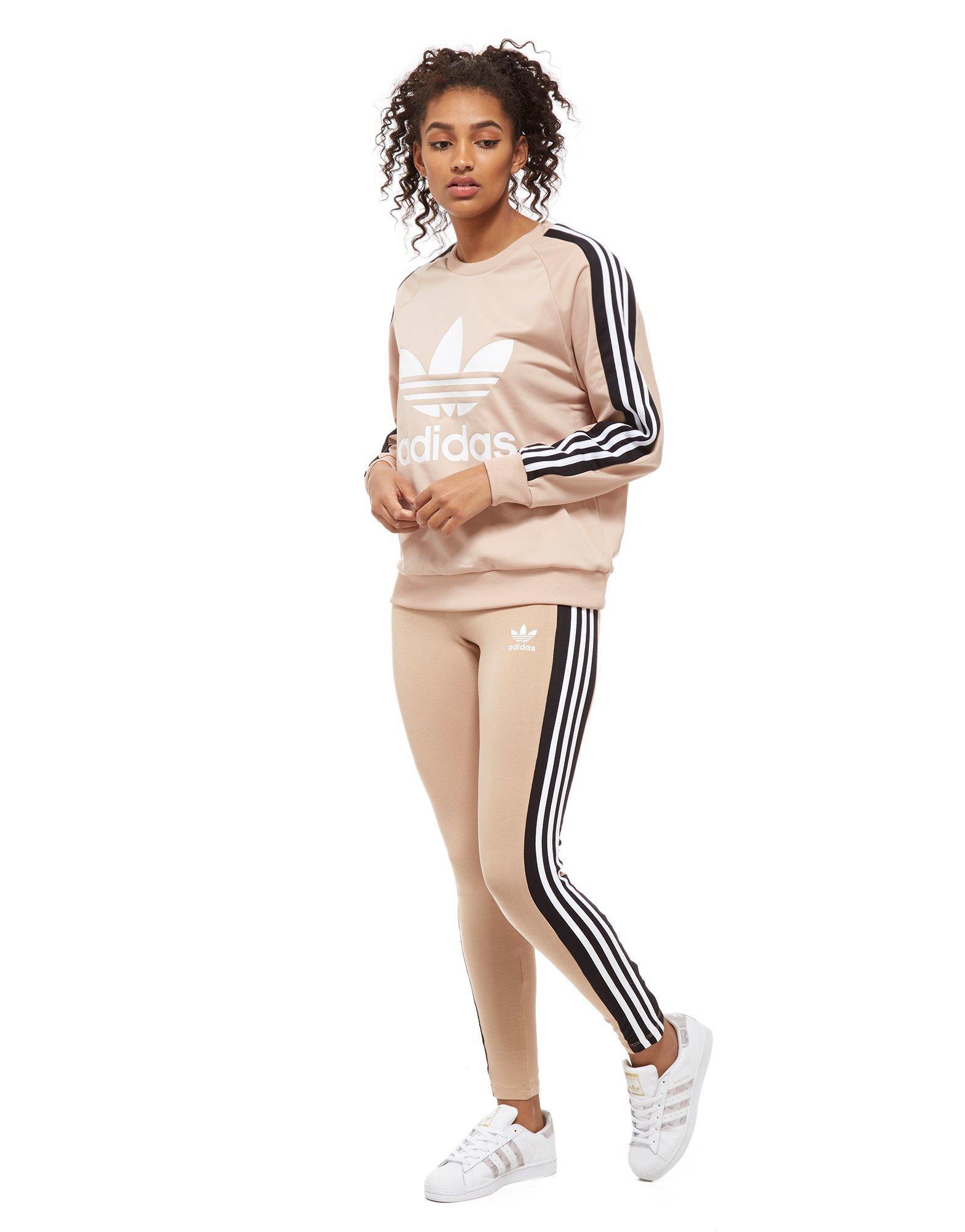 Lyst Adidas Originals 3 Stripe Panel Crew Sweatshirt In White 8889