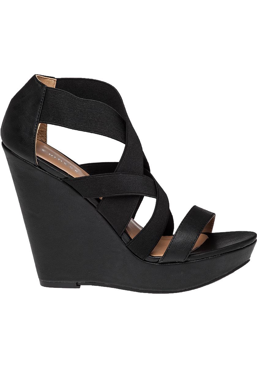 Chinese laundry Moonlight Black Leather Wedges in Black | Lyst