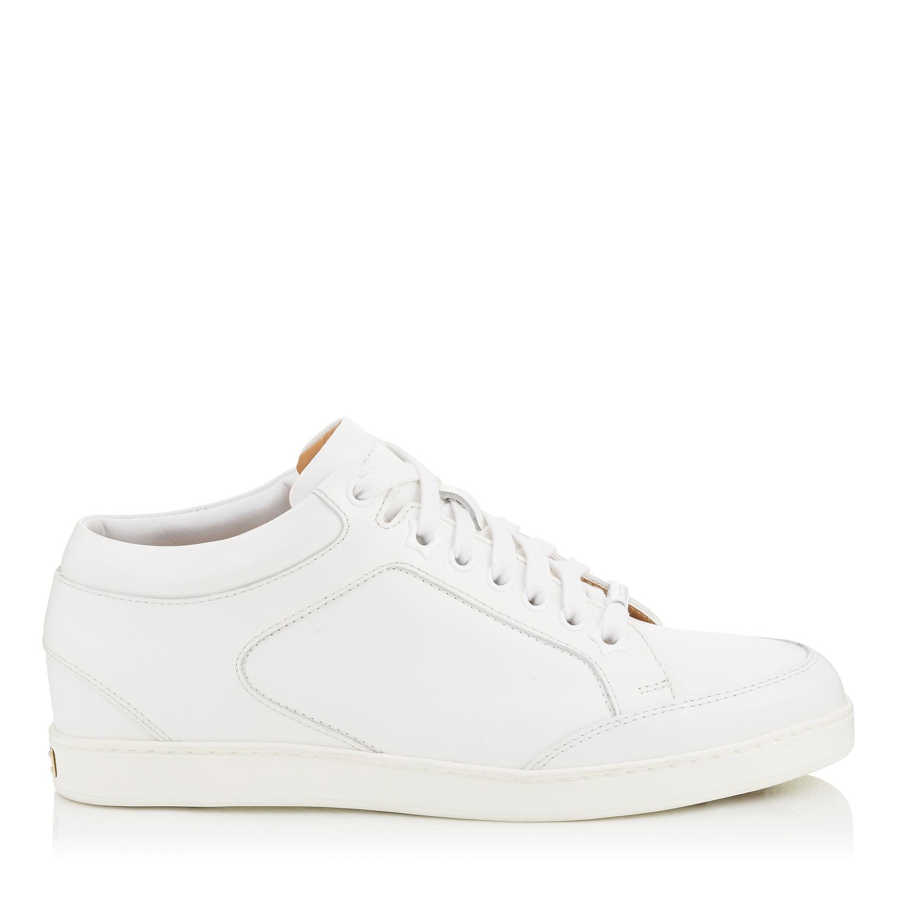 Jimmy choo Miami White Calf Leather Low Top Trainers in White | Lyst