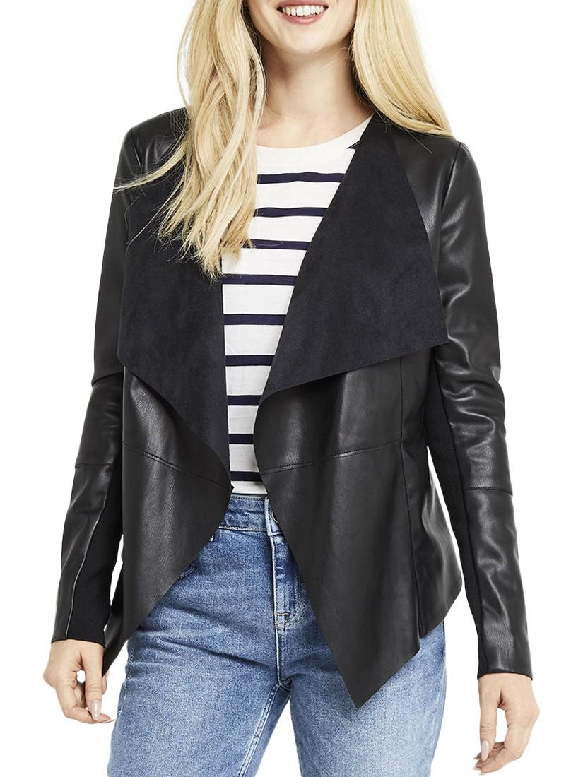 Oasis Faux Leather Waterfall Jacket In Black Lyst Oasis Faux Leather Waterfall Jacket In