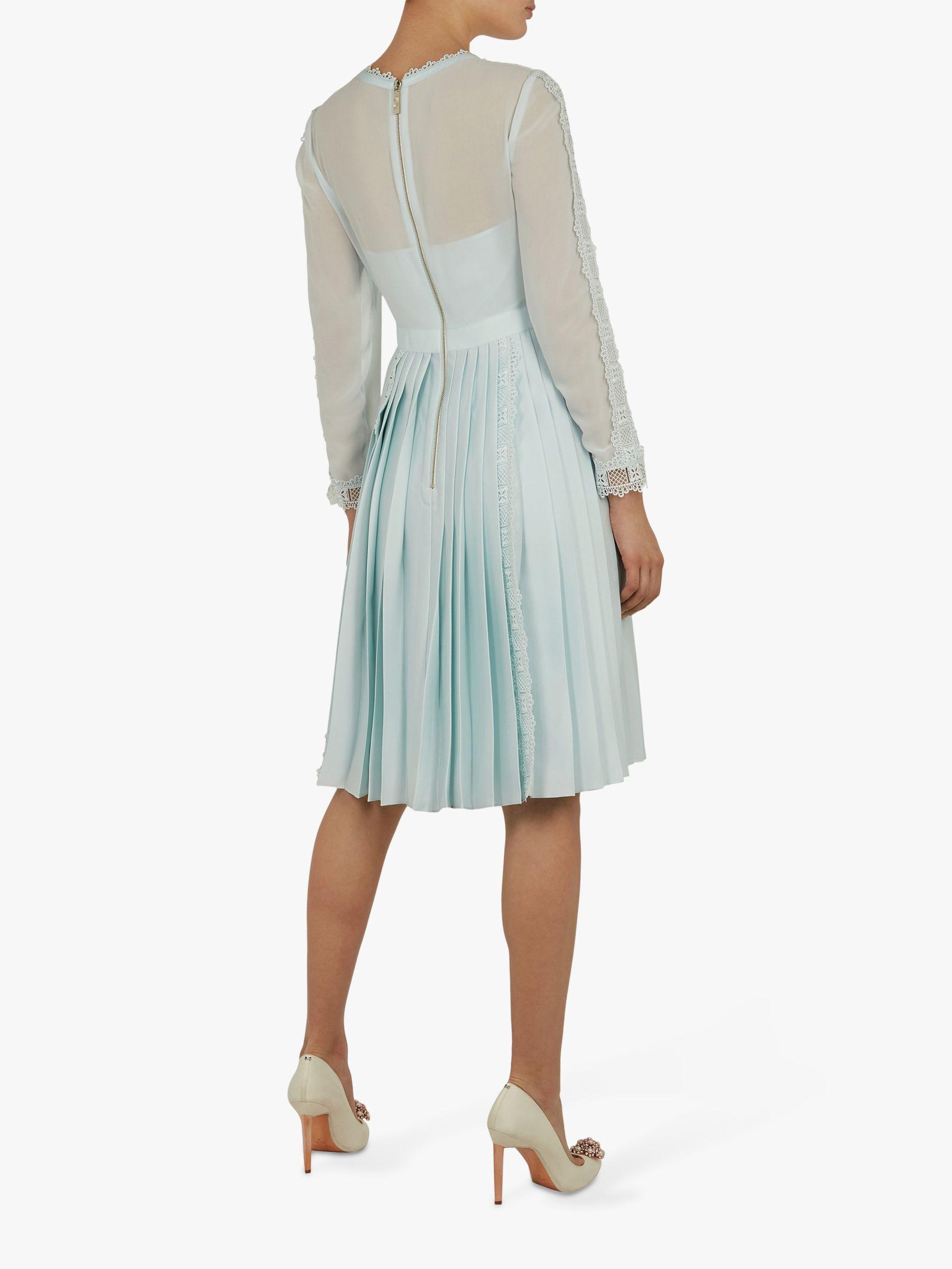 Ted Baker Lace Trim Pleated Skirt Dress in Pale Blue (Blue) - Lyst