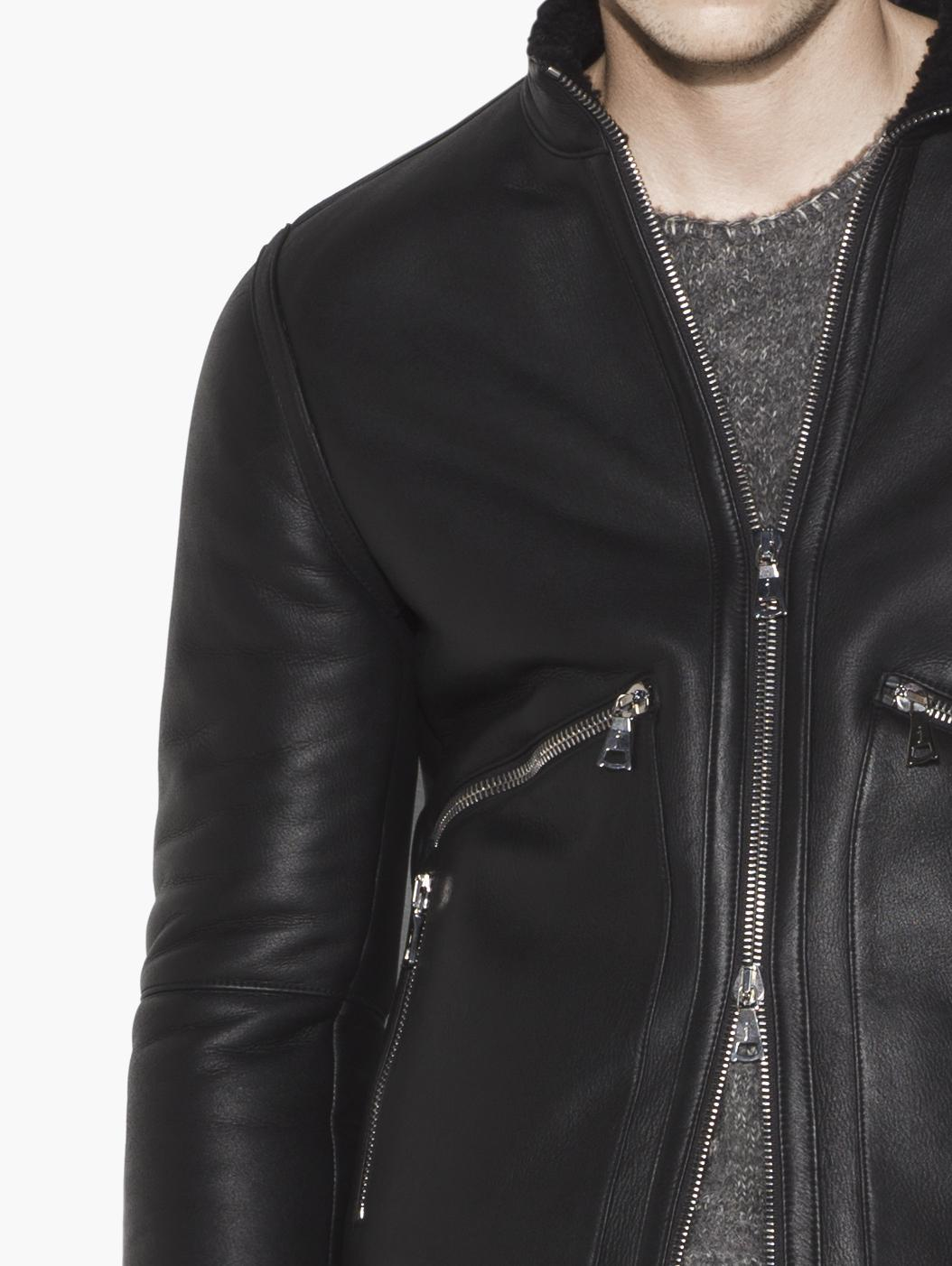 Lyst - John Varvatos Shearling Moto Jacket in Black for Men