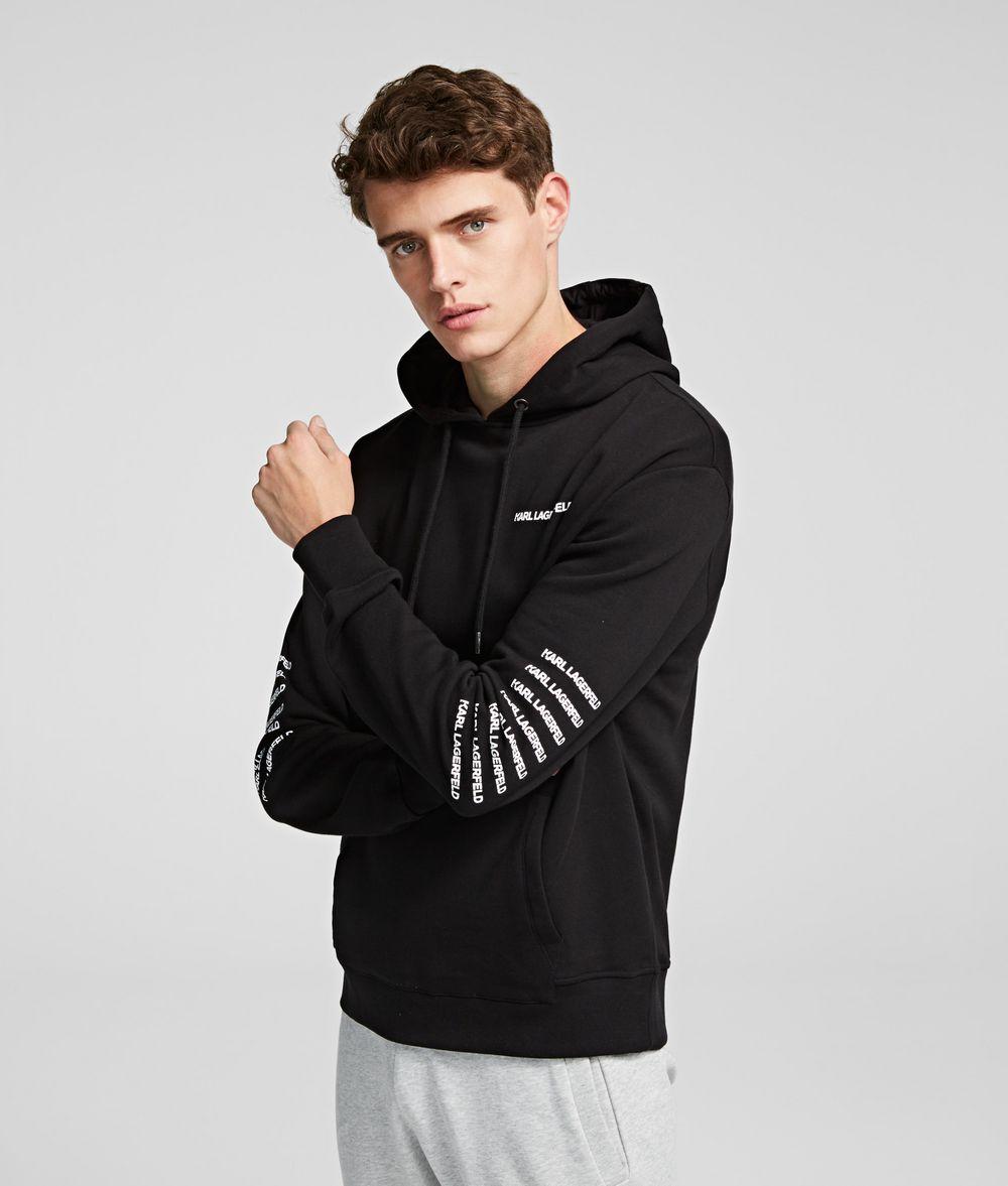 Karl Lagerfeld Cotton Repetition Logo Hoodie in Black for Men - Lyst