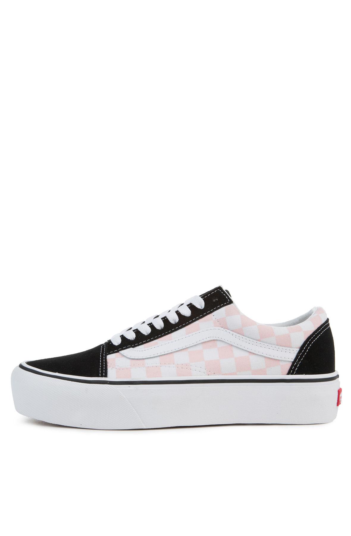 black white and pink checkered vans