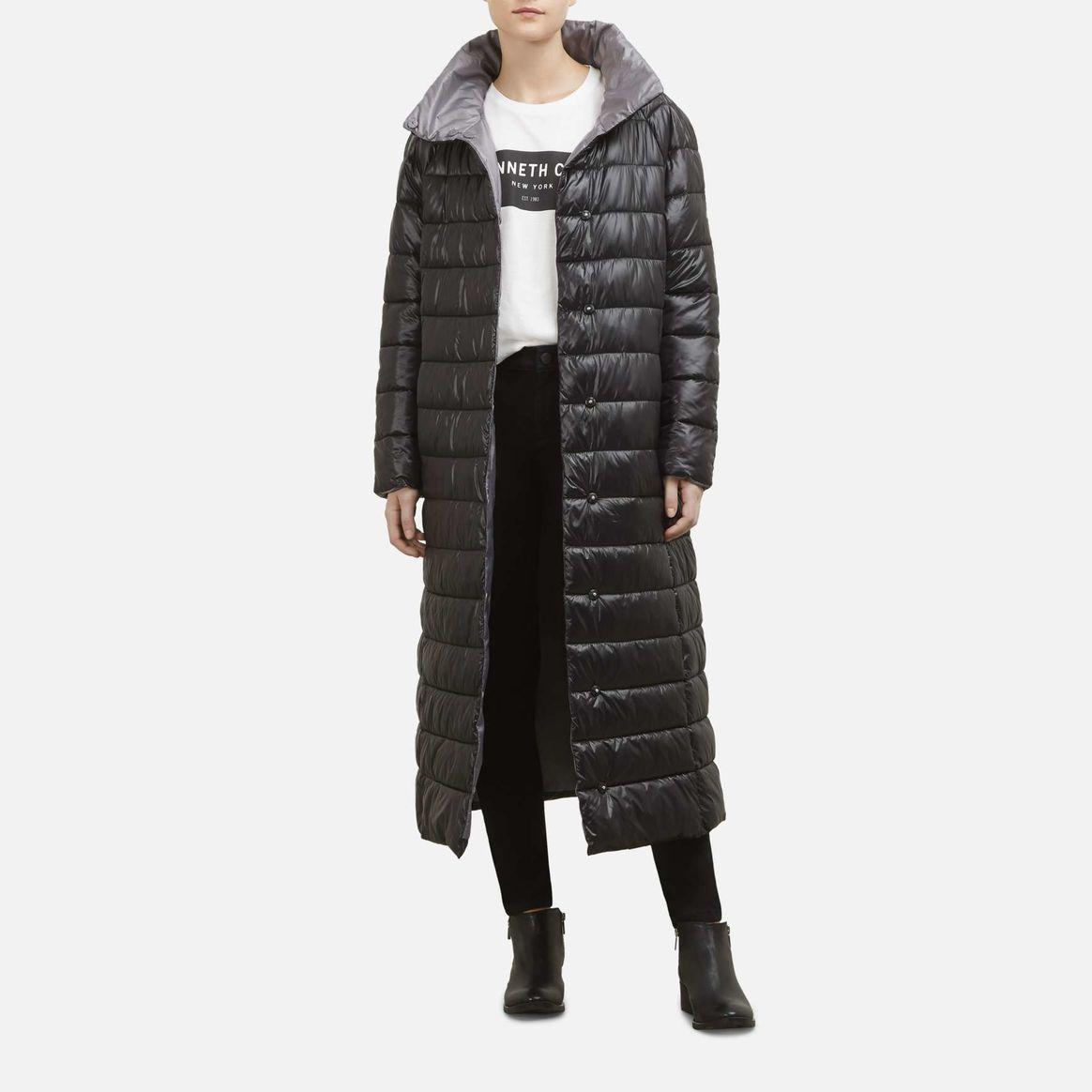 Kenneth Cole Lightweight Maxi Puffer Coat With Contrast Lining in Black ...