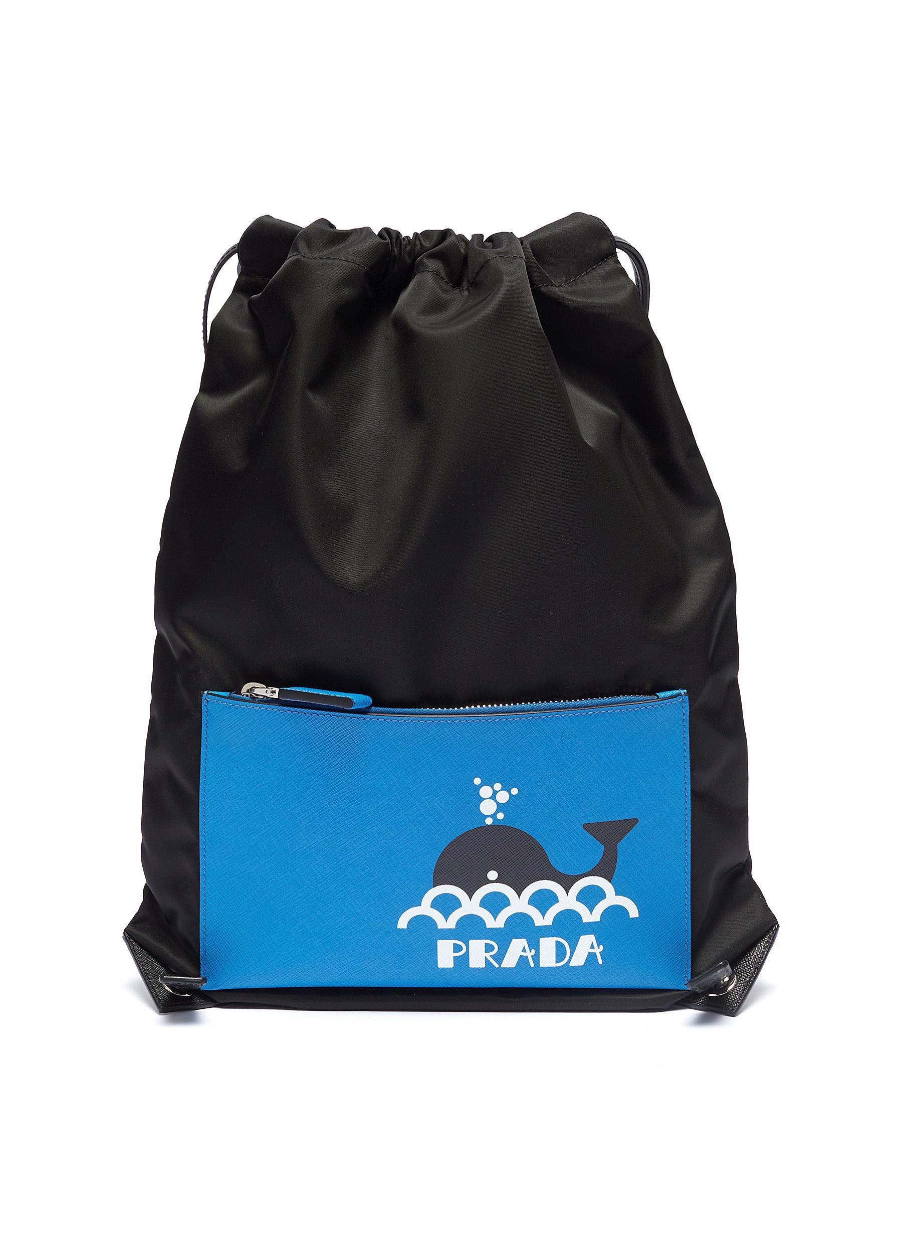 Prada Whale Print Drawstring Backpack in Black for Men - Lyst