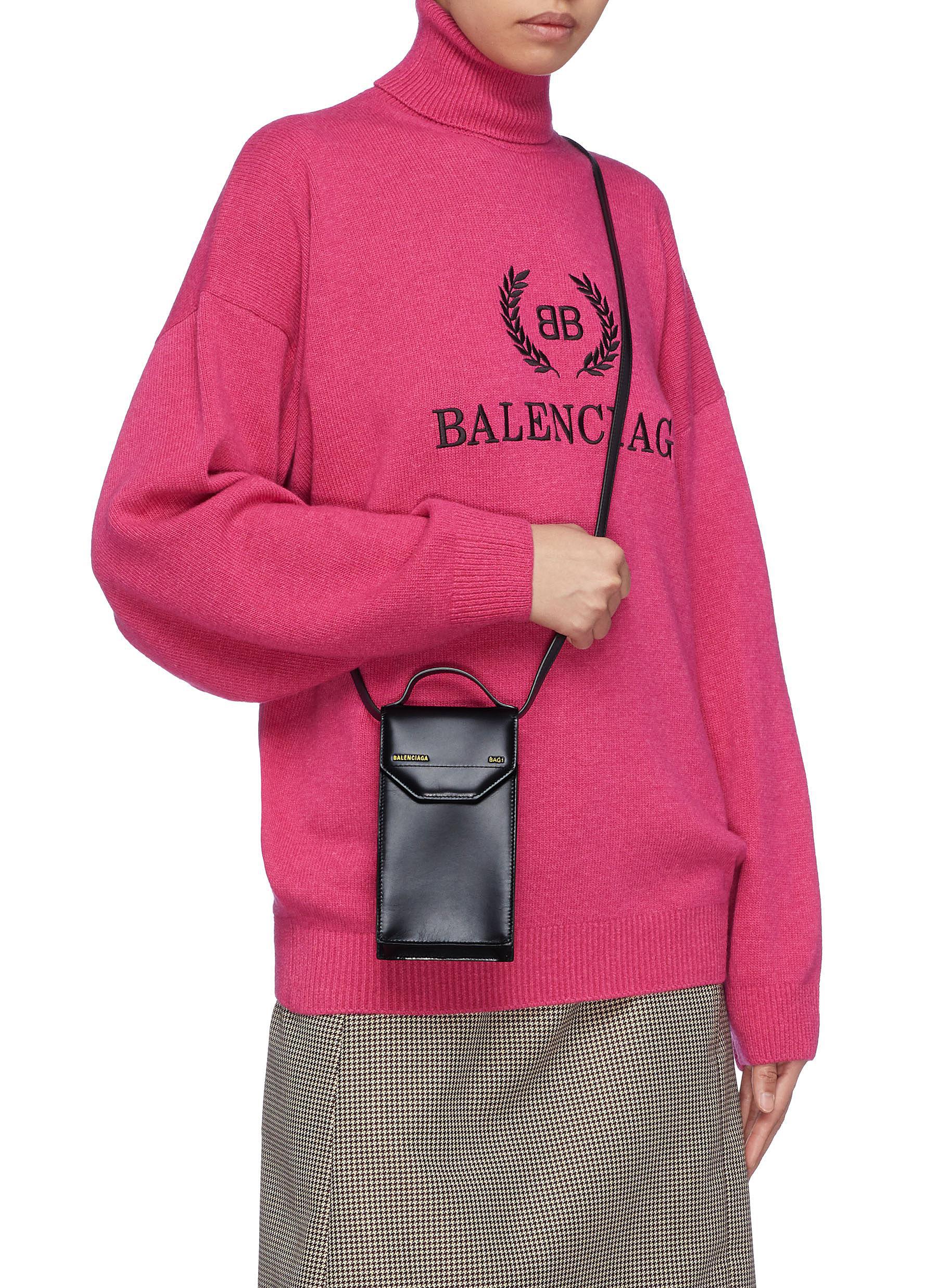Lyst - Balenciaga 'etui' Logo Embossed Leather Phone Crossbody Bag in Black