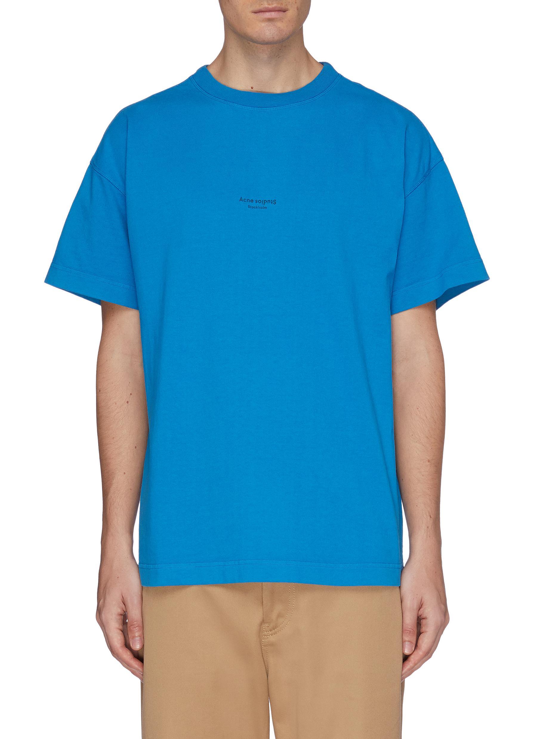 Acne Studios Logo Print Oversized T-shirt in Light Blue (Blue) for Men ...