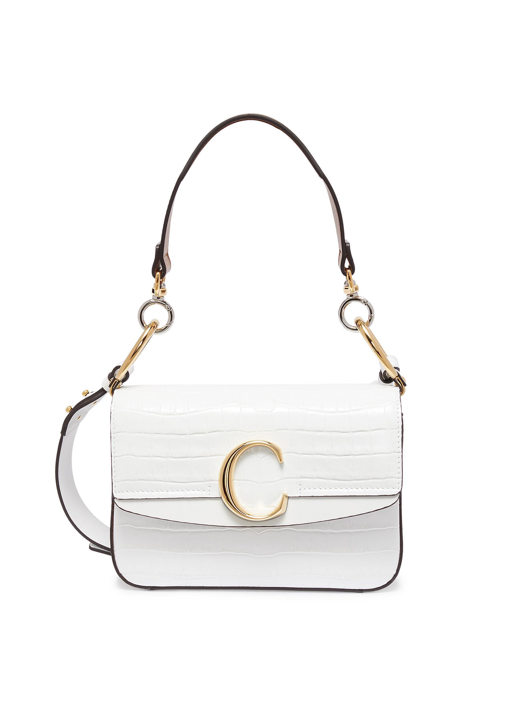 Chloé 'chloé C' Small Croc Embossed Leather Double Carry Bag in White ...