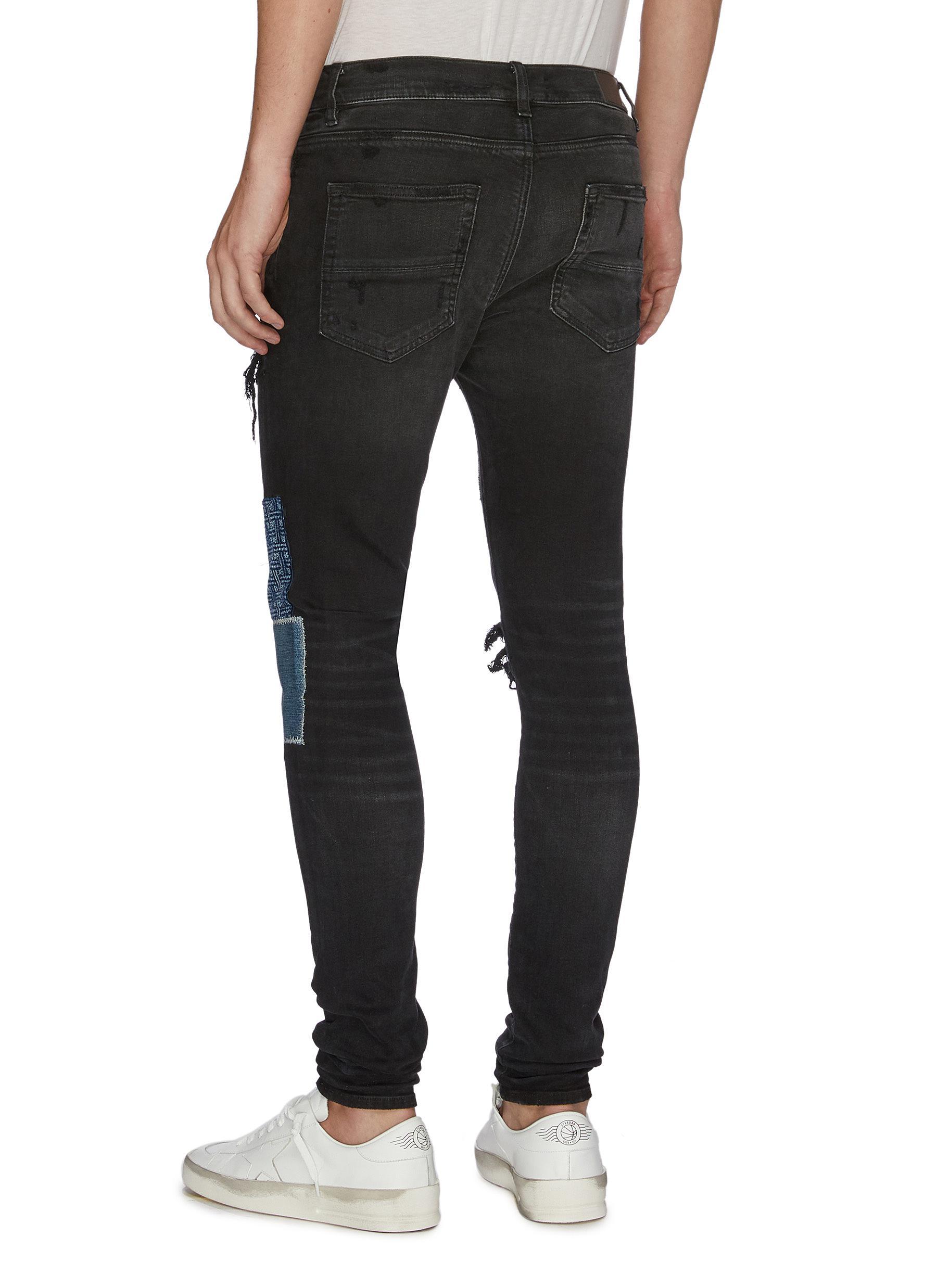 mens paint splatter jeans black