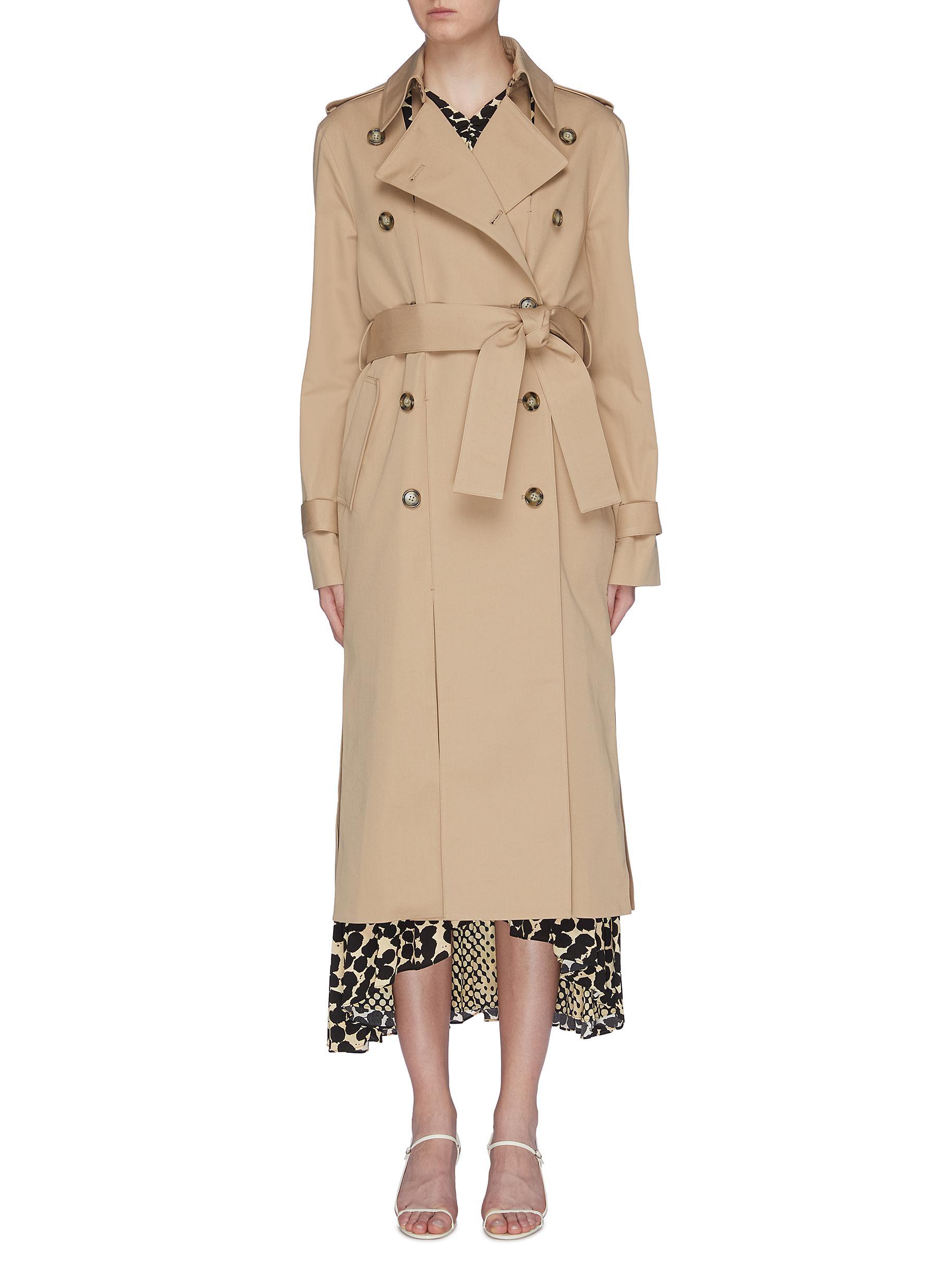 ROKH Cotton Belted Split Hem Trench Coat in Natural - Lyst