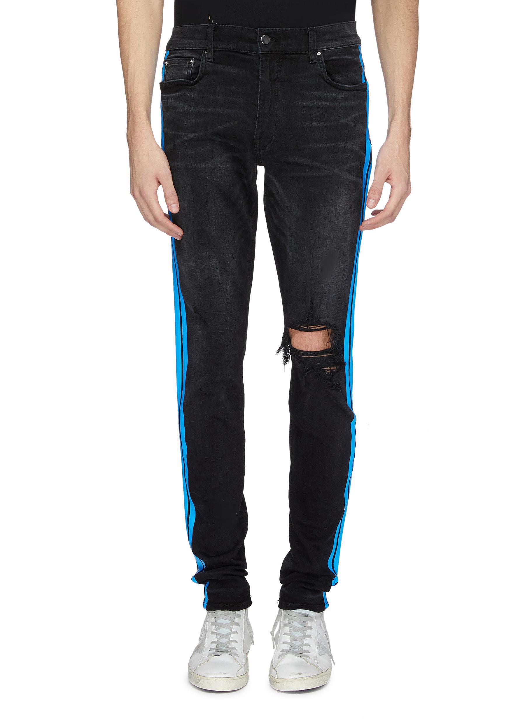 black jeans with side stripe mens