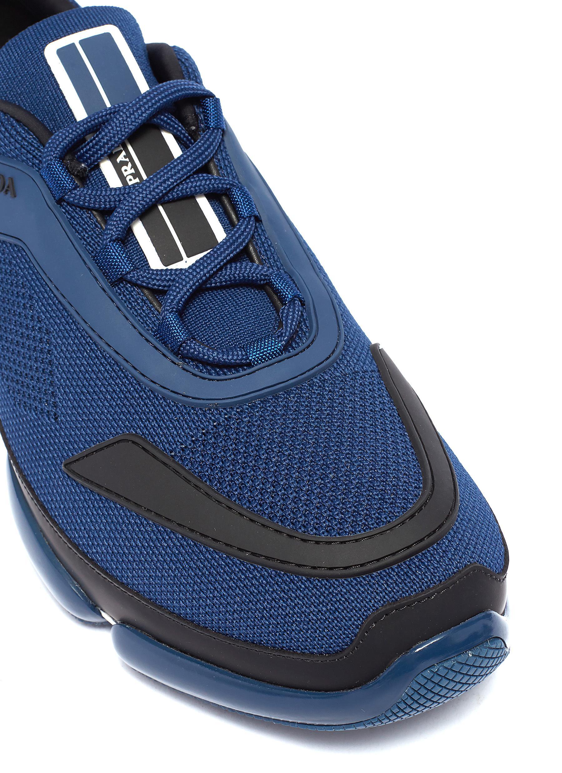 Prada Rubber Cloudbust Knit Sneakers in Blue for Men - Lyst