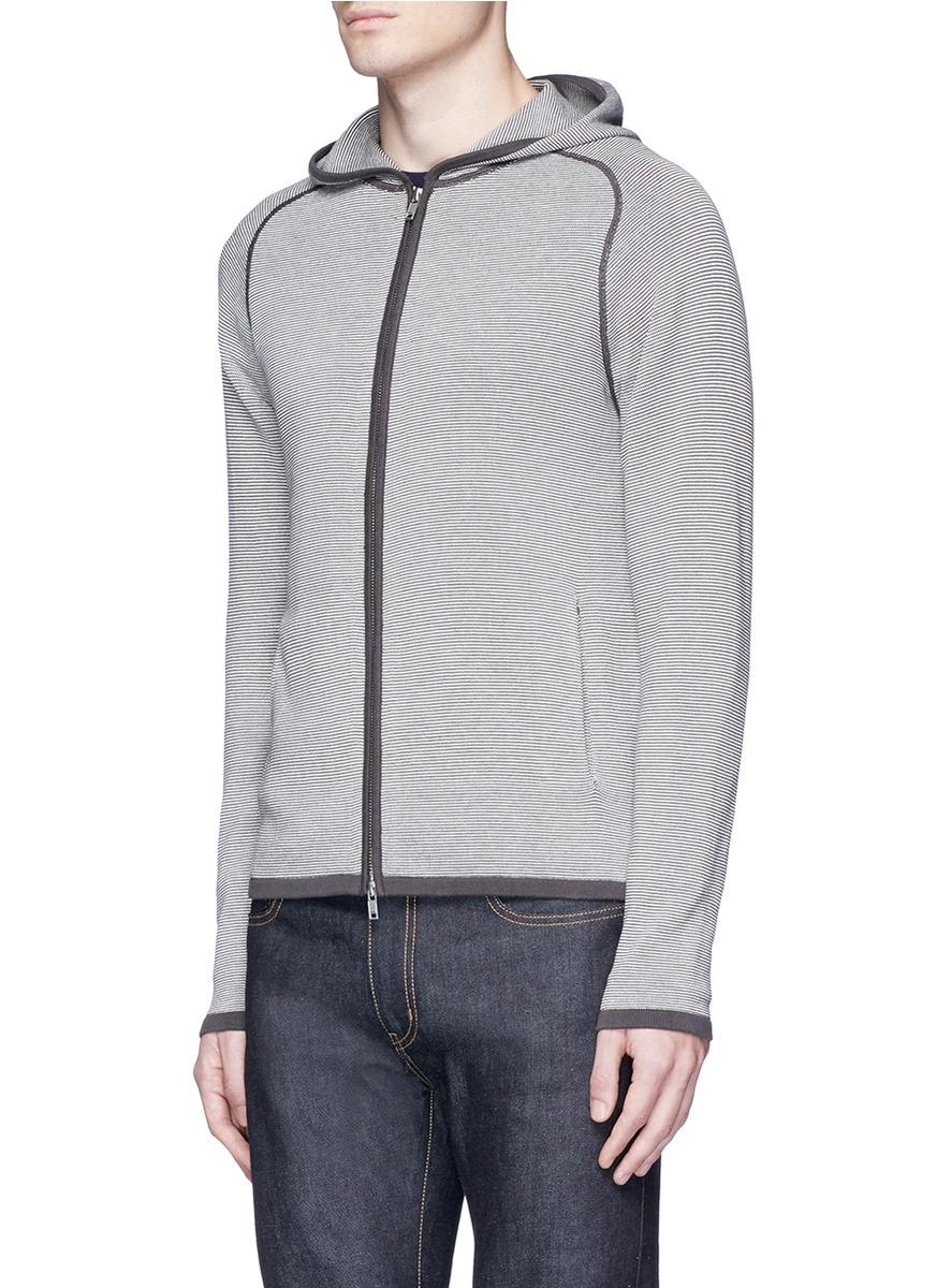 Theory Stripe Cotton Knit Zip Hoodie in Gray for Men - Lyst