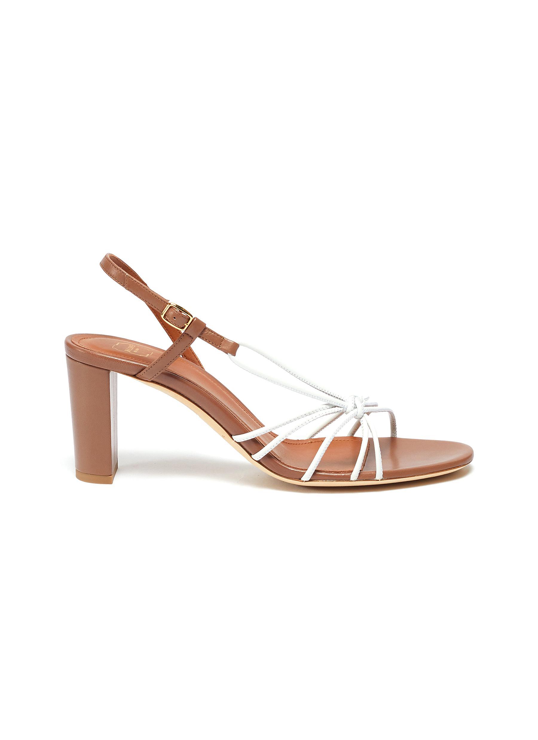 Knotted Strappy Block Heel Lace Up Sandals Cream | LILY LULU FASHION | SilkFred