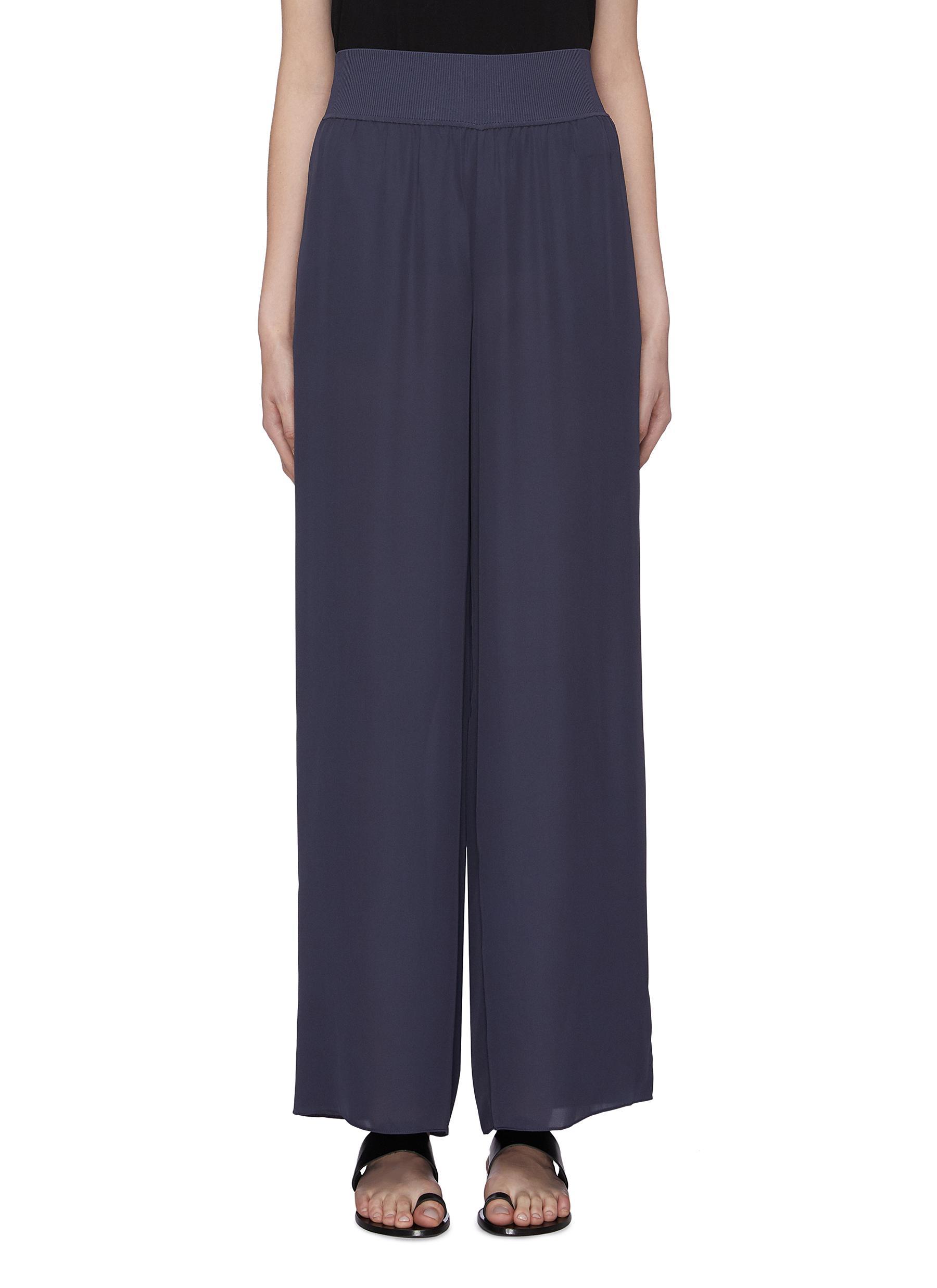 Theory Wide Leg Crepe Silk Pants in Blue - Lyst