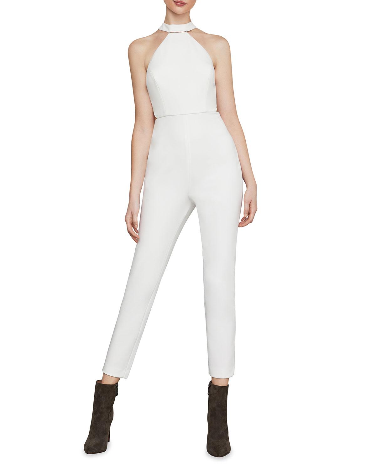 Bcbgmaxazria Embellished Halter Neck Cutout Jumpsuit In White Lyst 2229