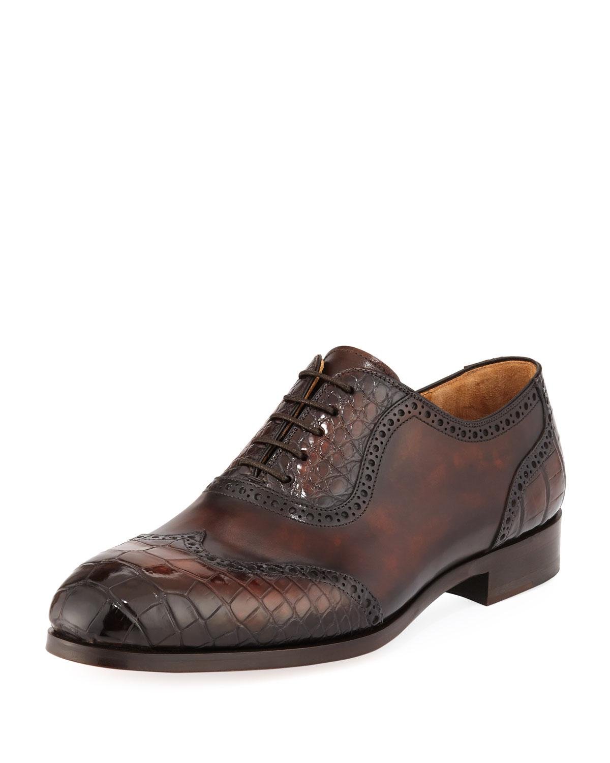 Neiman Marcus Men&#39;s Barcelona Leather & Alligator Lace-up Dress Shoes in Brown for Men - Lyst