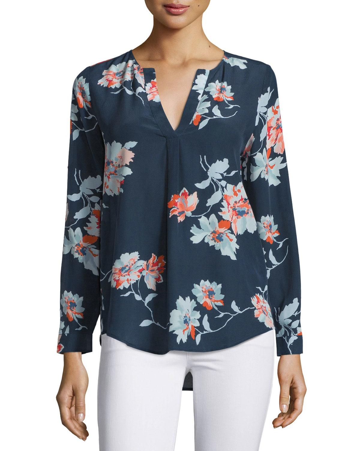 Joie Deon Floral-Print Silk Blouse in Blue | Lyst