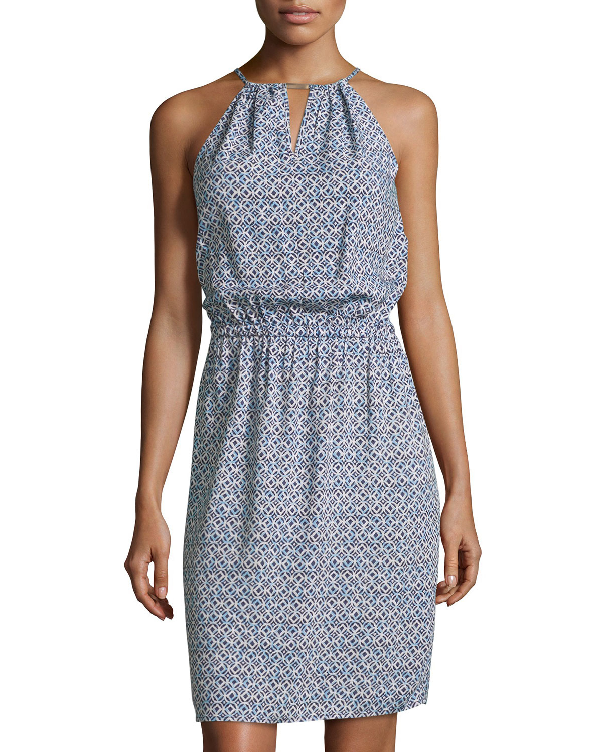 Michael michael kors Printed Sleeveless Halter Dress in Blue | Lyst