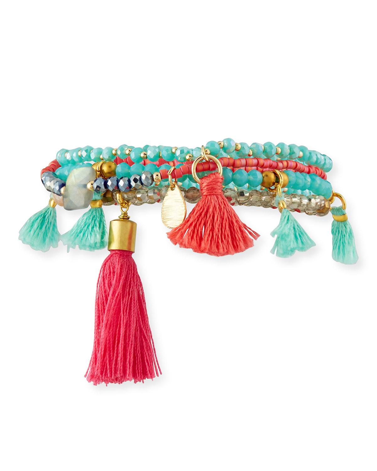 panacea beaded tasseled mini stretch bracelets lyst panacea beaded tasseled mini stretch bracelets lyst