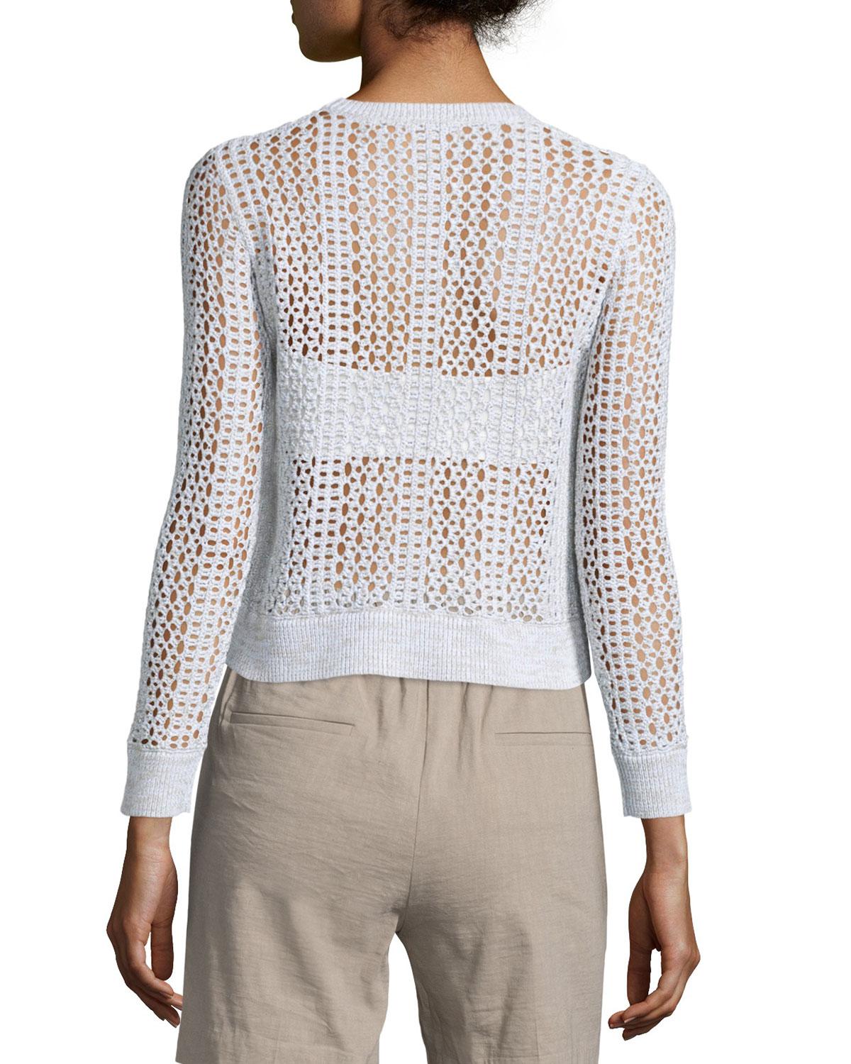 Lyst Theory Krezia B Iras Crocheted Knit Cropped Sweater in White