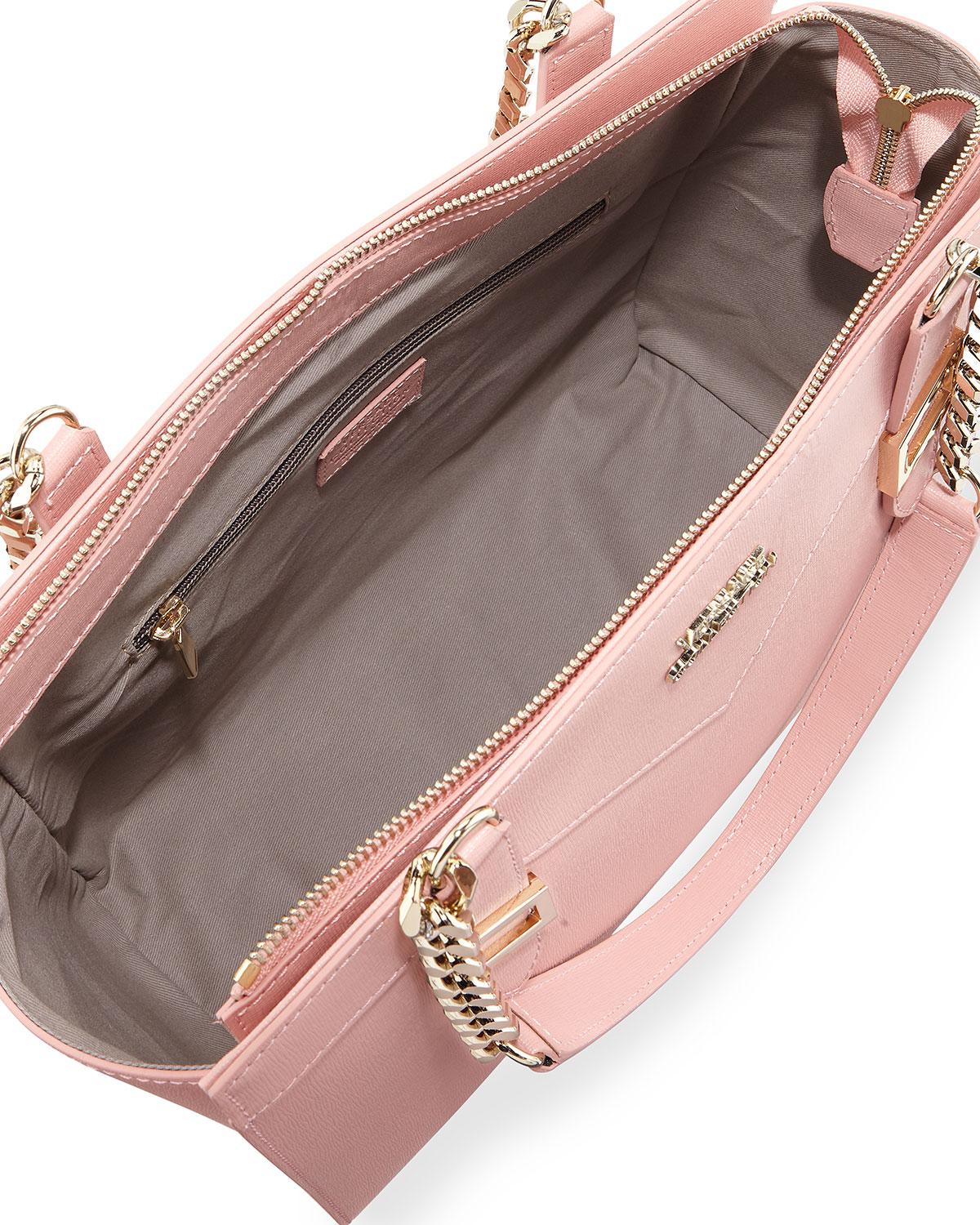 Versace Saffiano Leather Chain Shoulder Bag Pink in Pink - Lyst