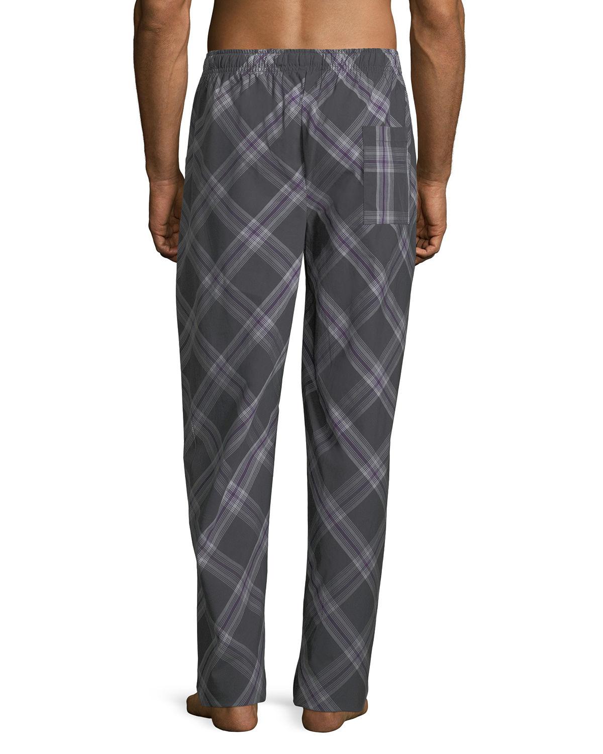 Psycho Bunny Men/'s Black Eggplant Plaid Woven Lounge Pajama Pants