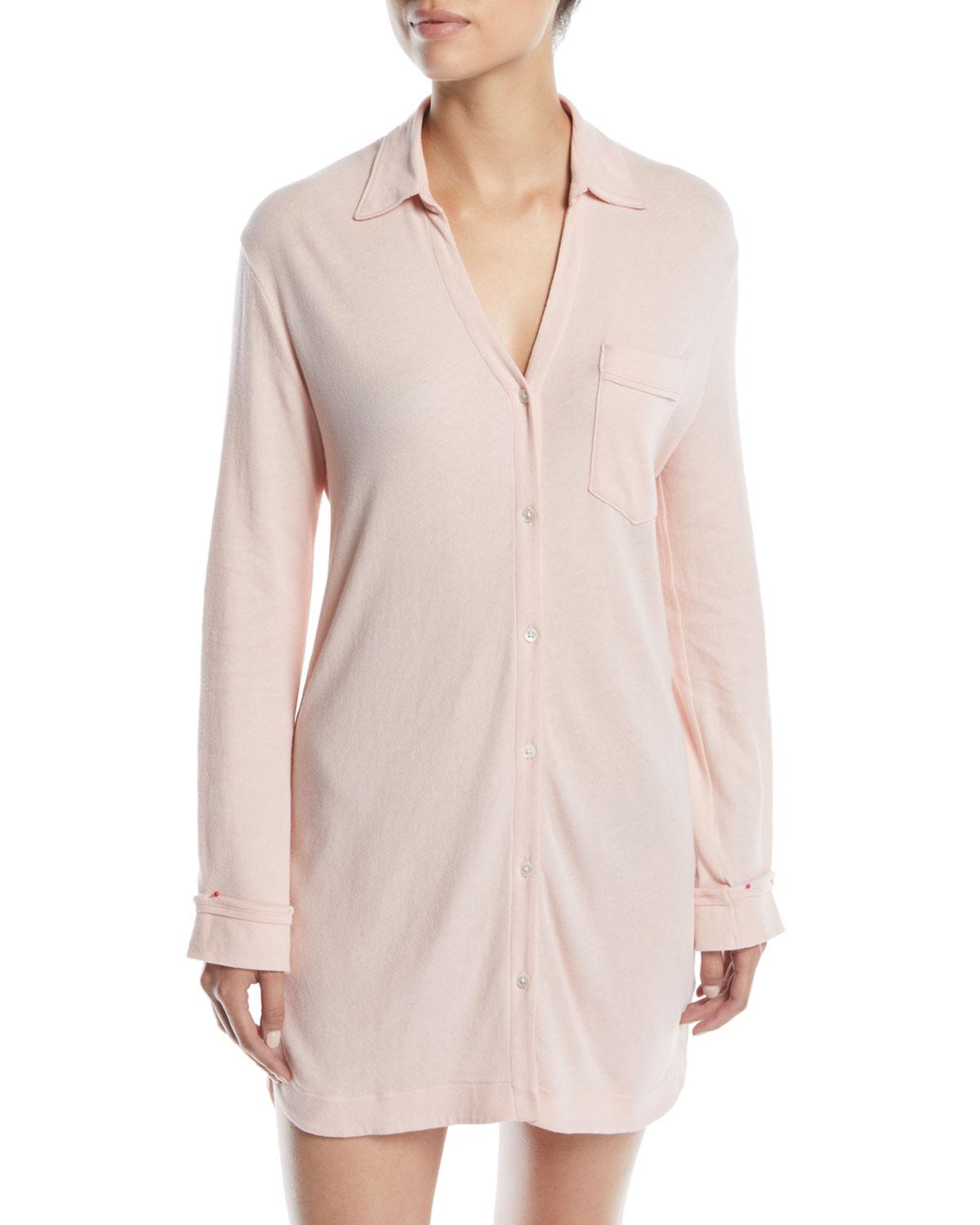 Skin April Button-front Sleepshirt in Pink - Lyst