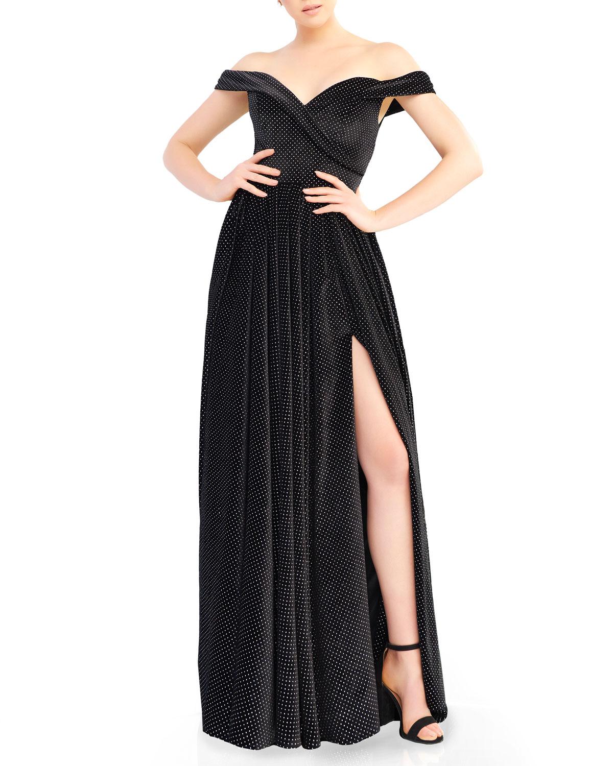 mac duggal black velvet dress