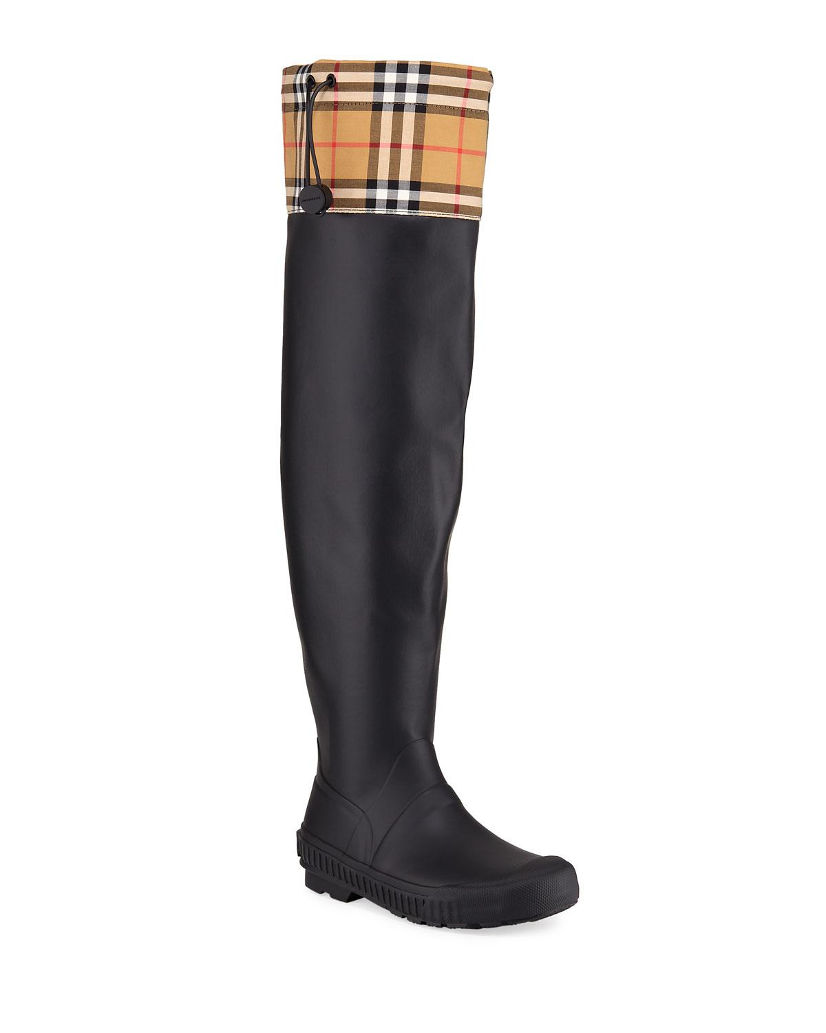 Burberry Vintage Check And Rubber Knee-high Rain Boots in Black - Save ...