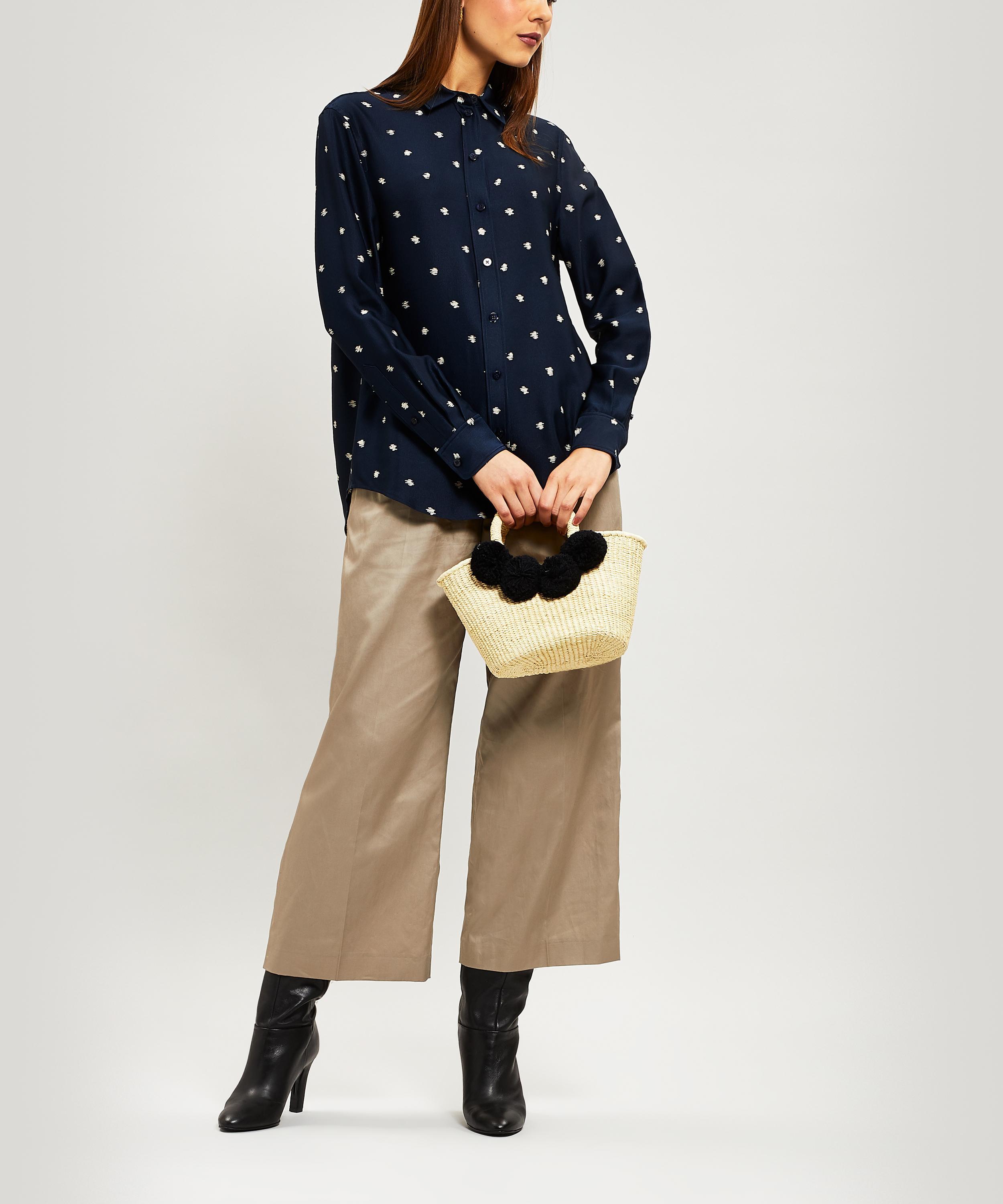 Sensi Studio Baby Canasta Pom Pom Straw Tote Bag in Black
