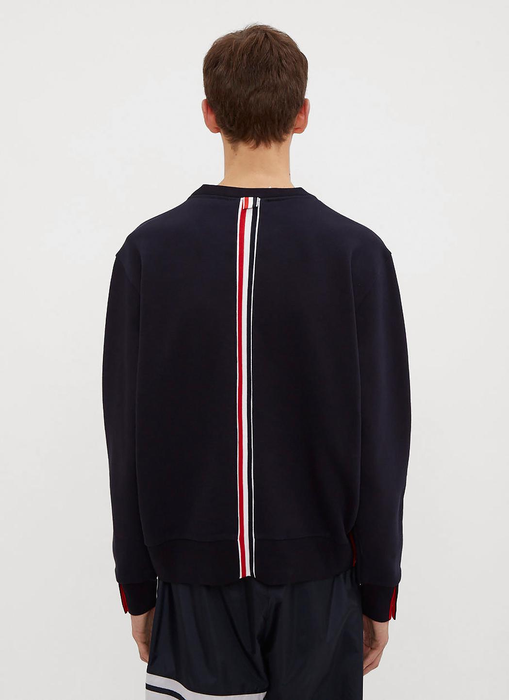 Download Thom Browne Cotton Crew Neck Stripe Back Sweater In Navy ...