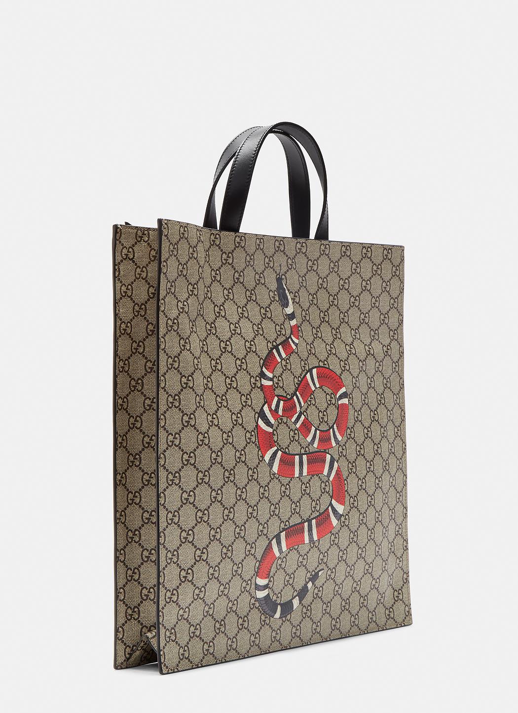 Lyst - Gucci Men&#39;s Snake Print Gg Supreme Tote Bag In Brown in Brown